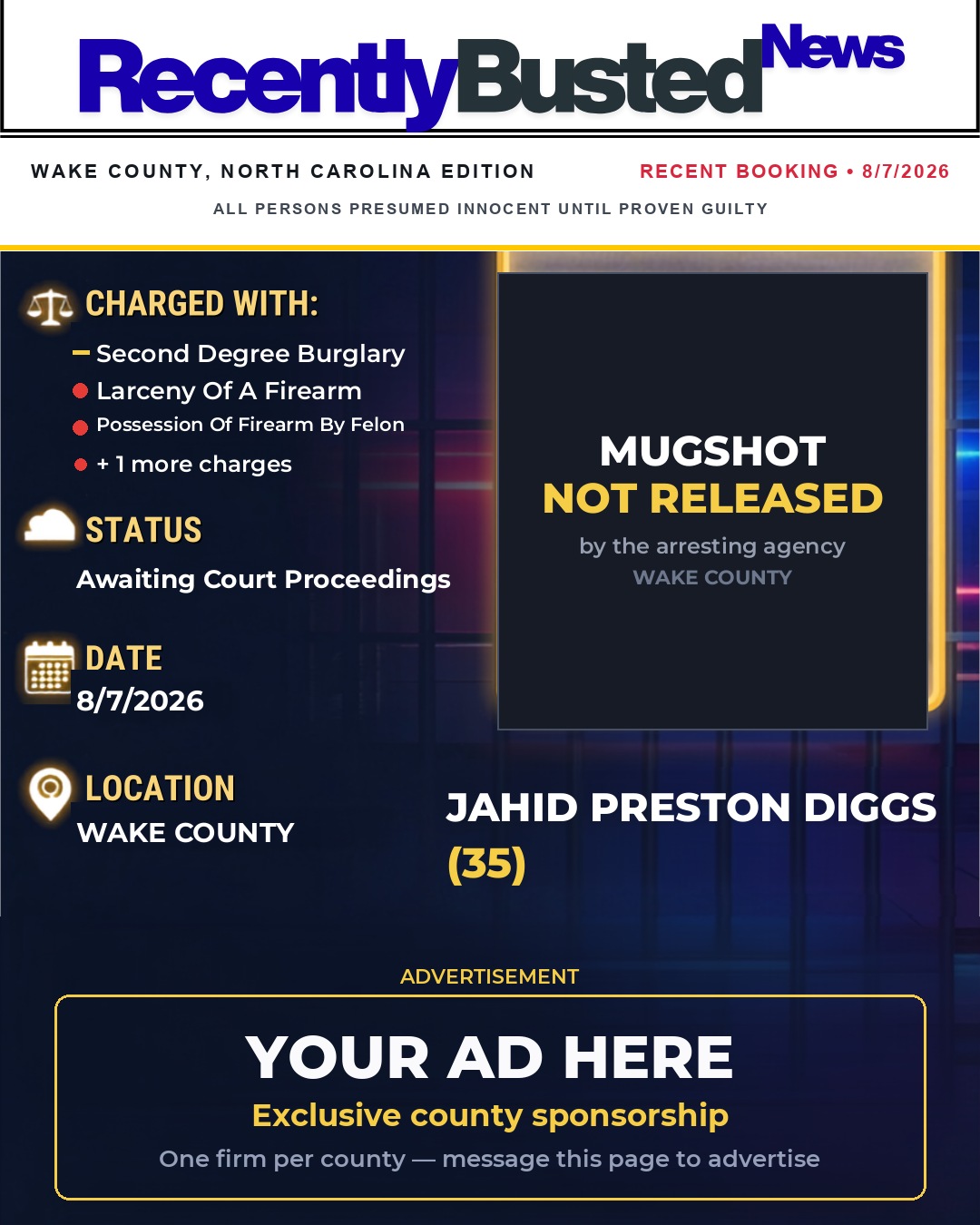 Arrest report - JAHID PRESTON DIGGS