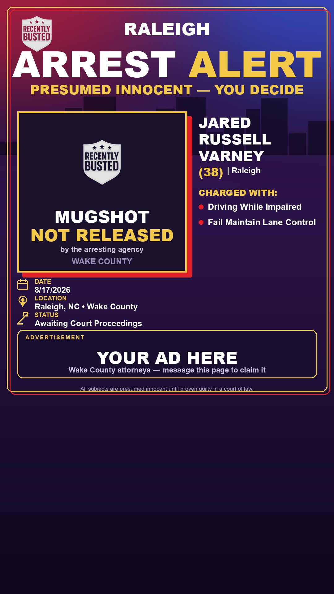 Arrest report - JARED RUSSELL VARNEY