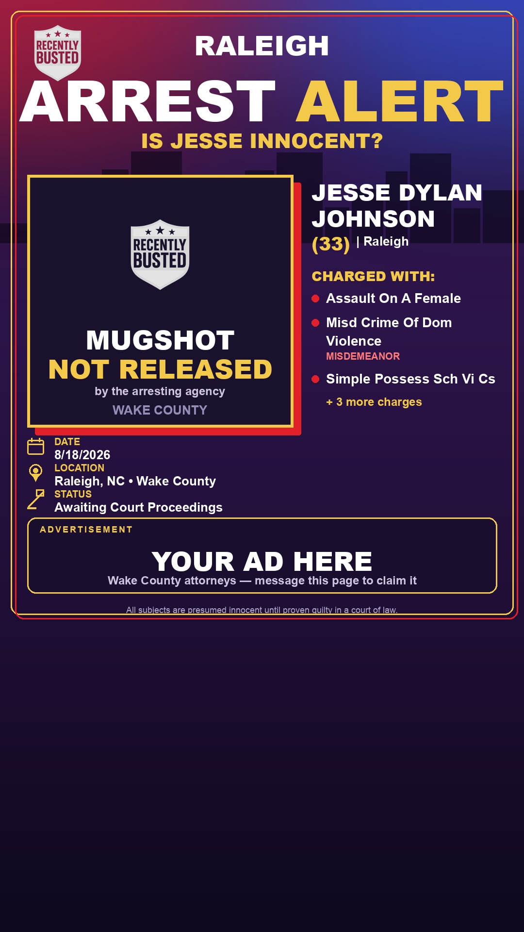 Arrest report - JESSE DYLAN JOHNSON