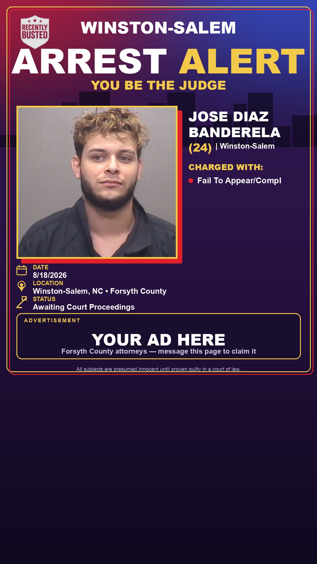 Arrest report - JOSE DIAZ BANDERELA