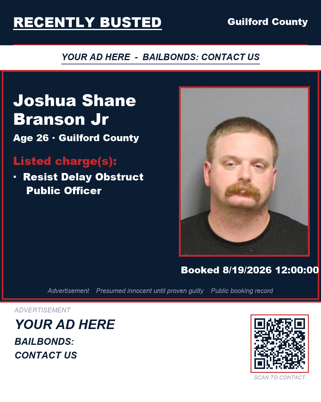 Arrest report - JOSHUA SHANE BRANSON JR