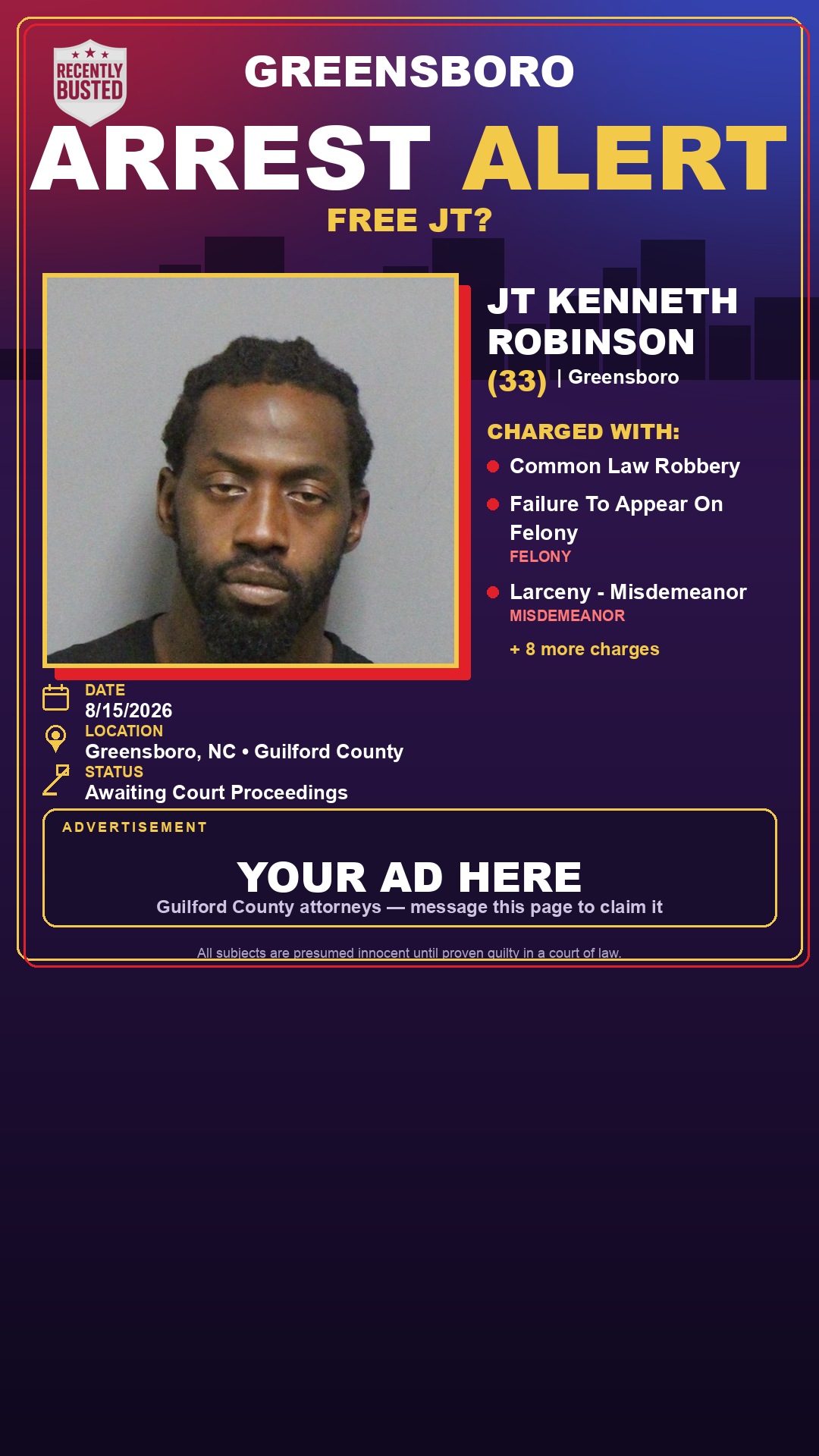 Arrest report - JT KENNETH ROBINSON