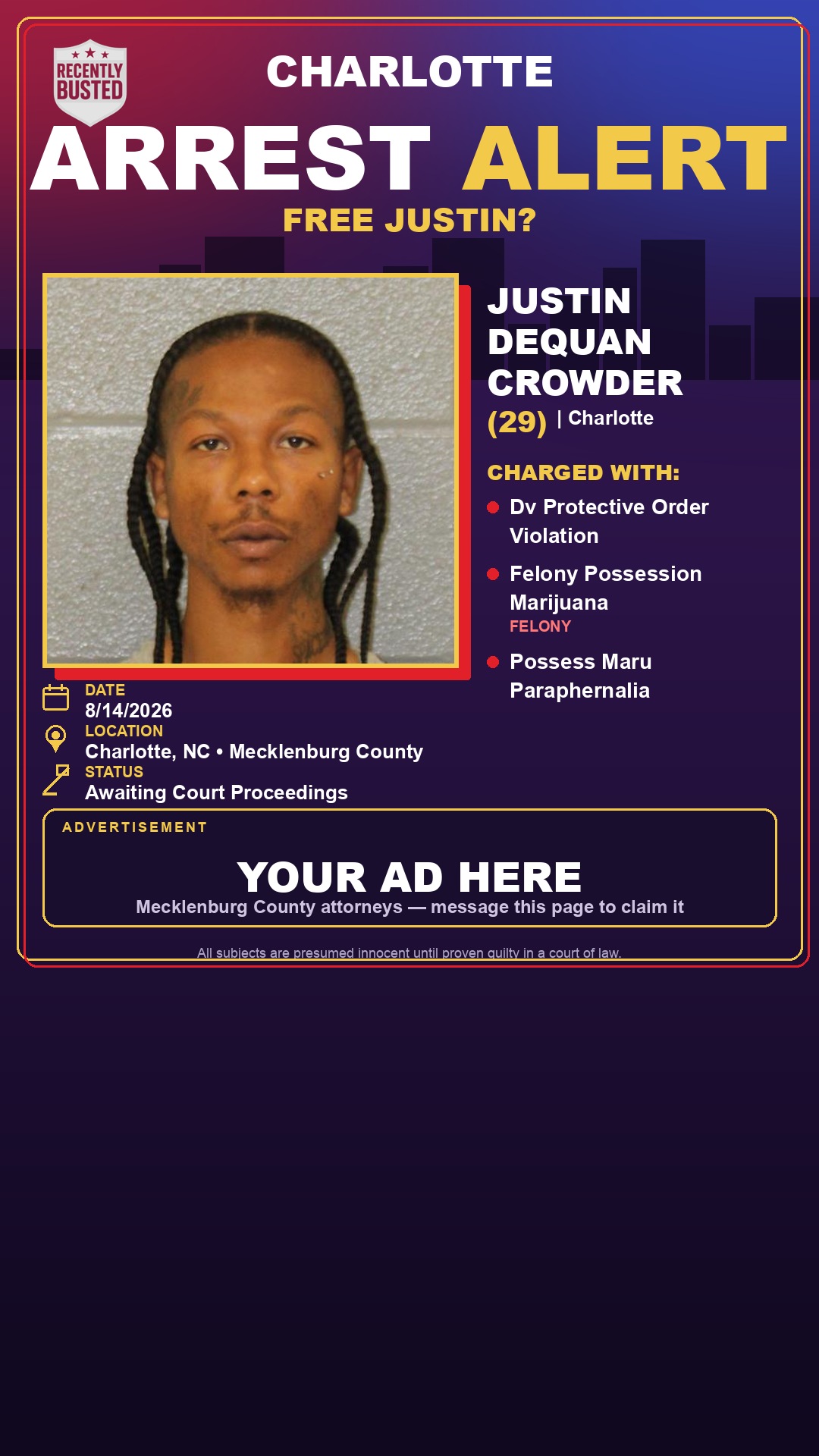 Arrest report - JUSTIN DEQUAN CROWDER