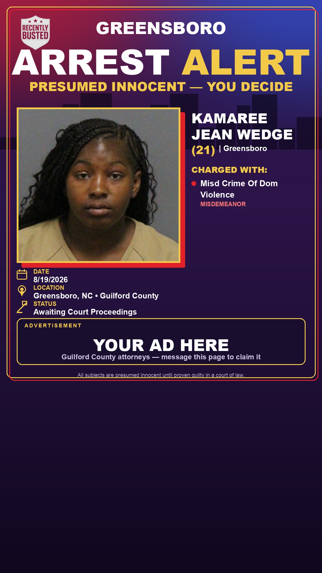 Arrest report - KAMAREE JEAN WEDGE