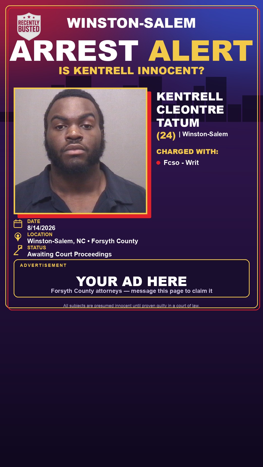 Arrest report - KENTRELL CLEONTRE TATUM