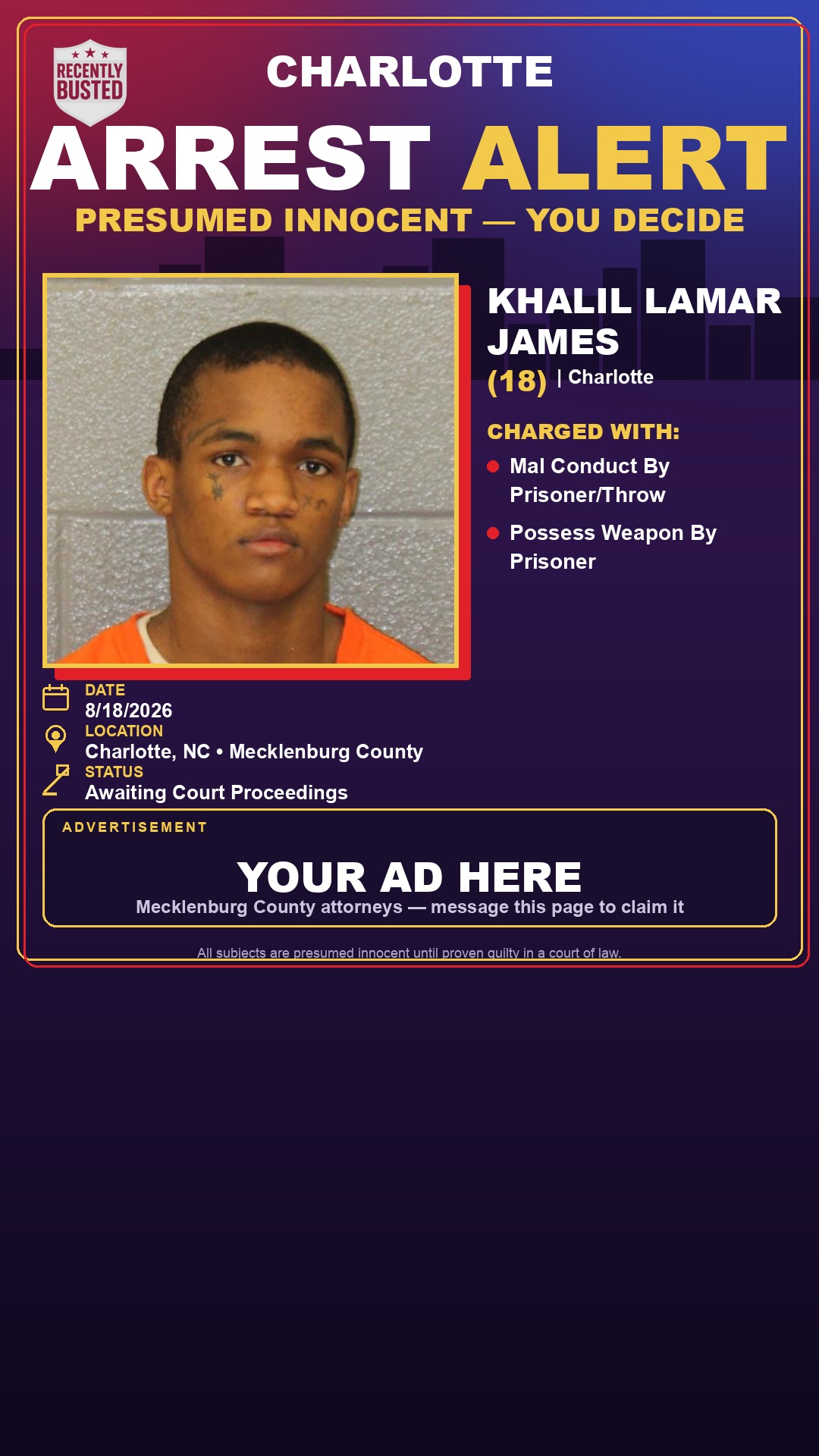 Arrest report - KHALIL LAMAR JAMES