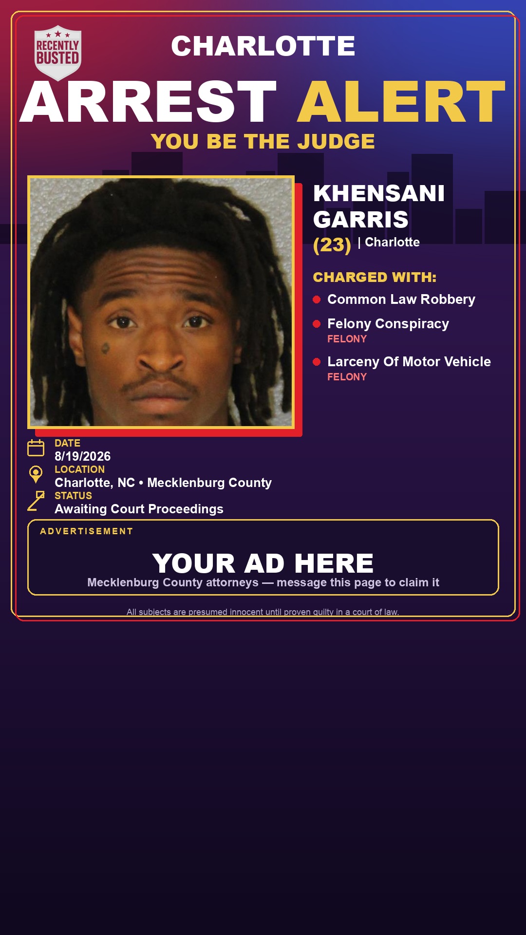 Arrest report - KHENSANI GARRIS