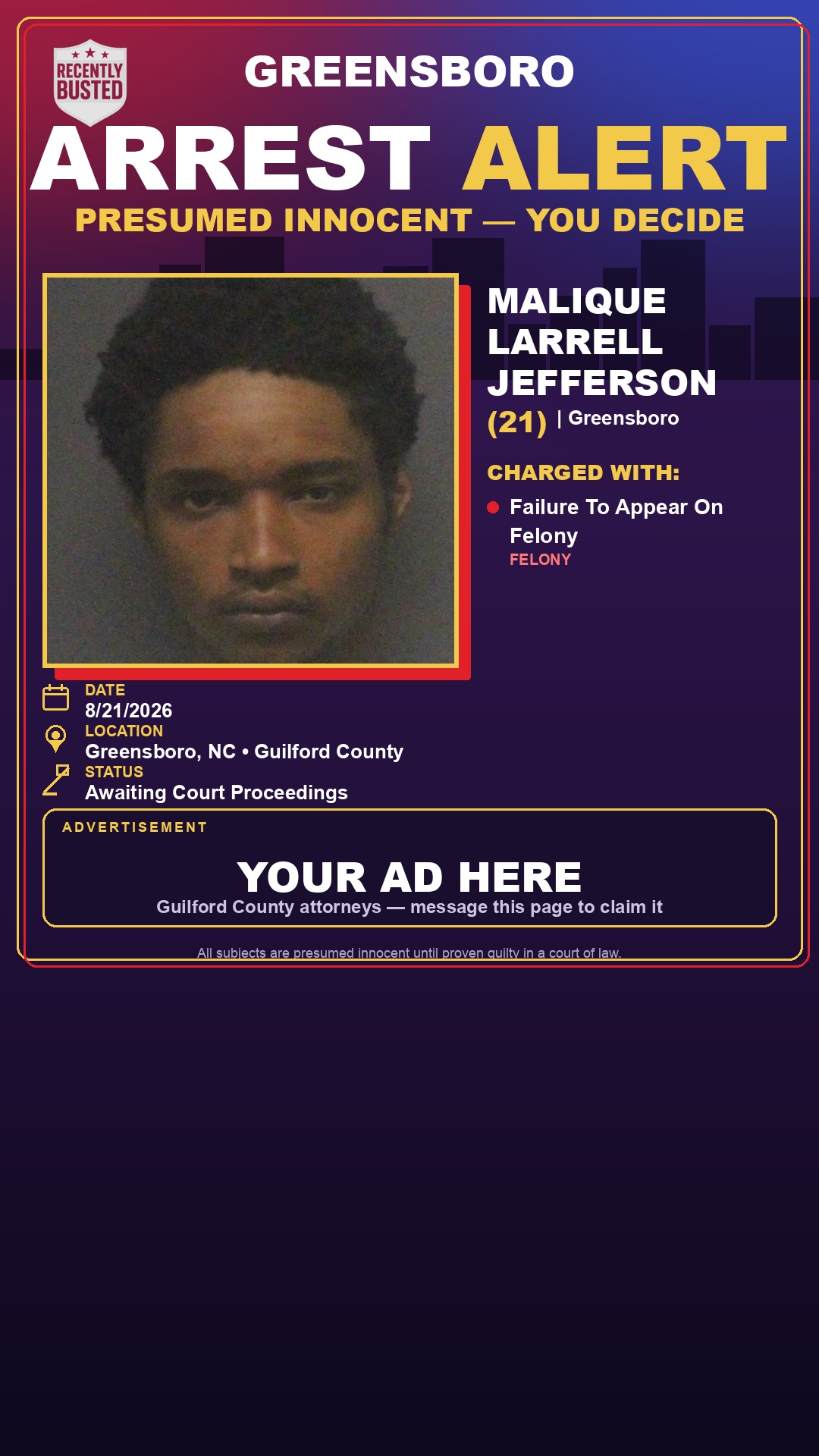 Arrest report - MALIQUE LARRELL JEFFERSON