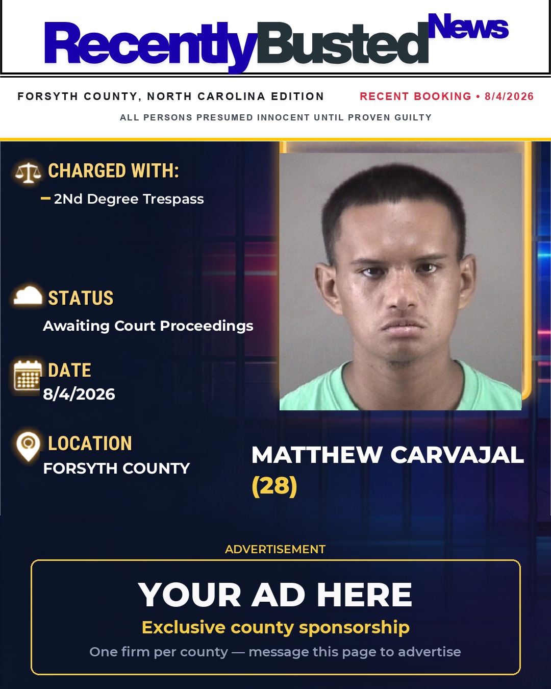 Arrest report - MATTHEW CARVAJAL