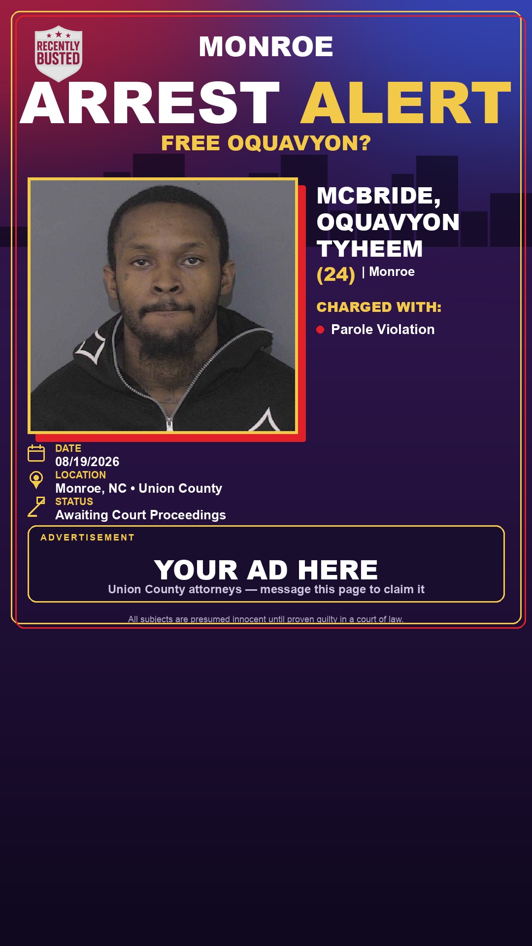 Arrest report - MCBRIDE, OQUAVYON TYHEEM