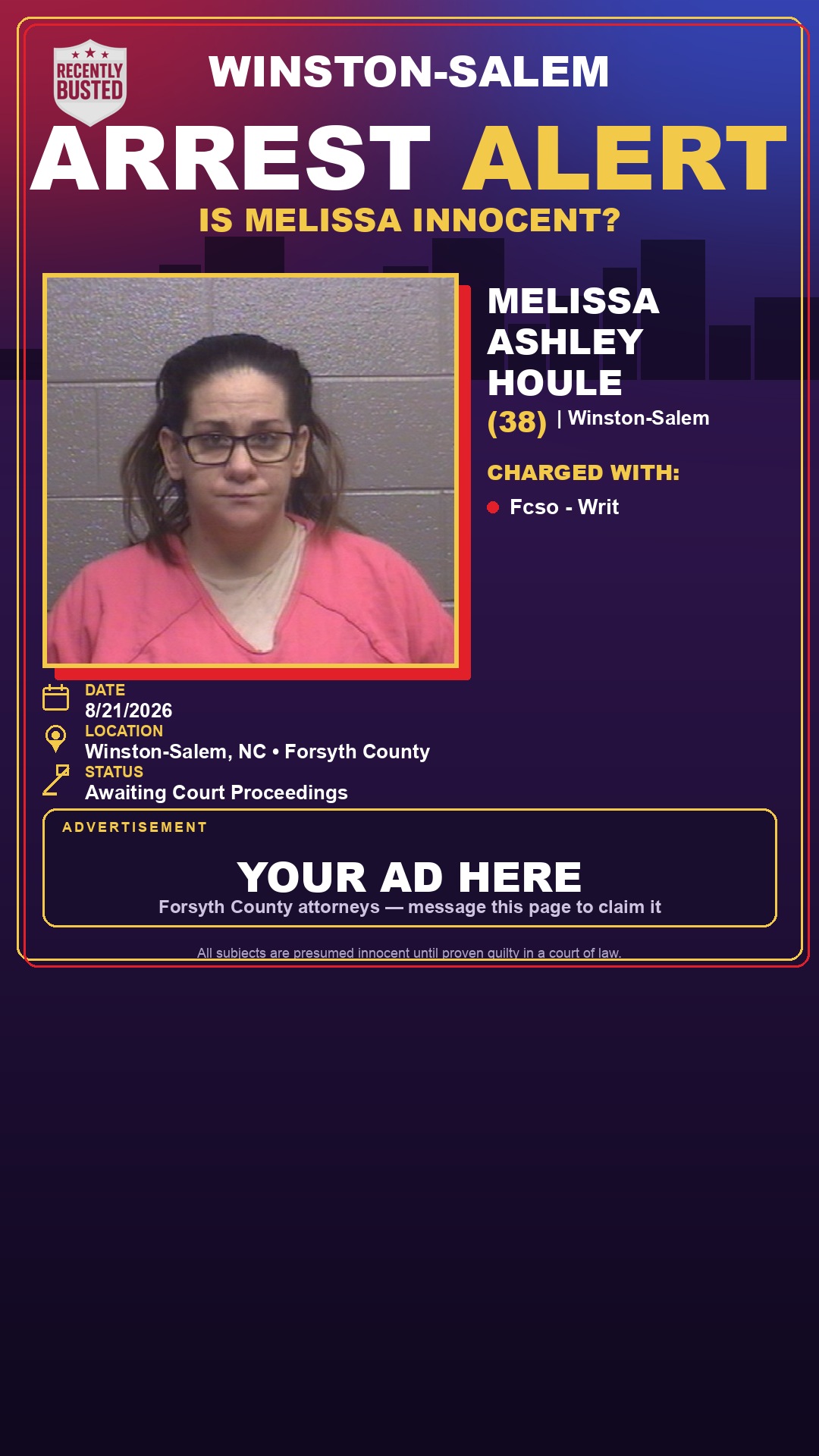 Arrest report - MELISSA ASHLEY HOULE