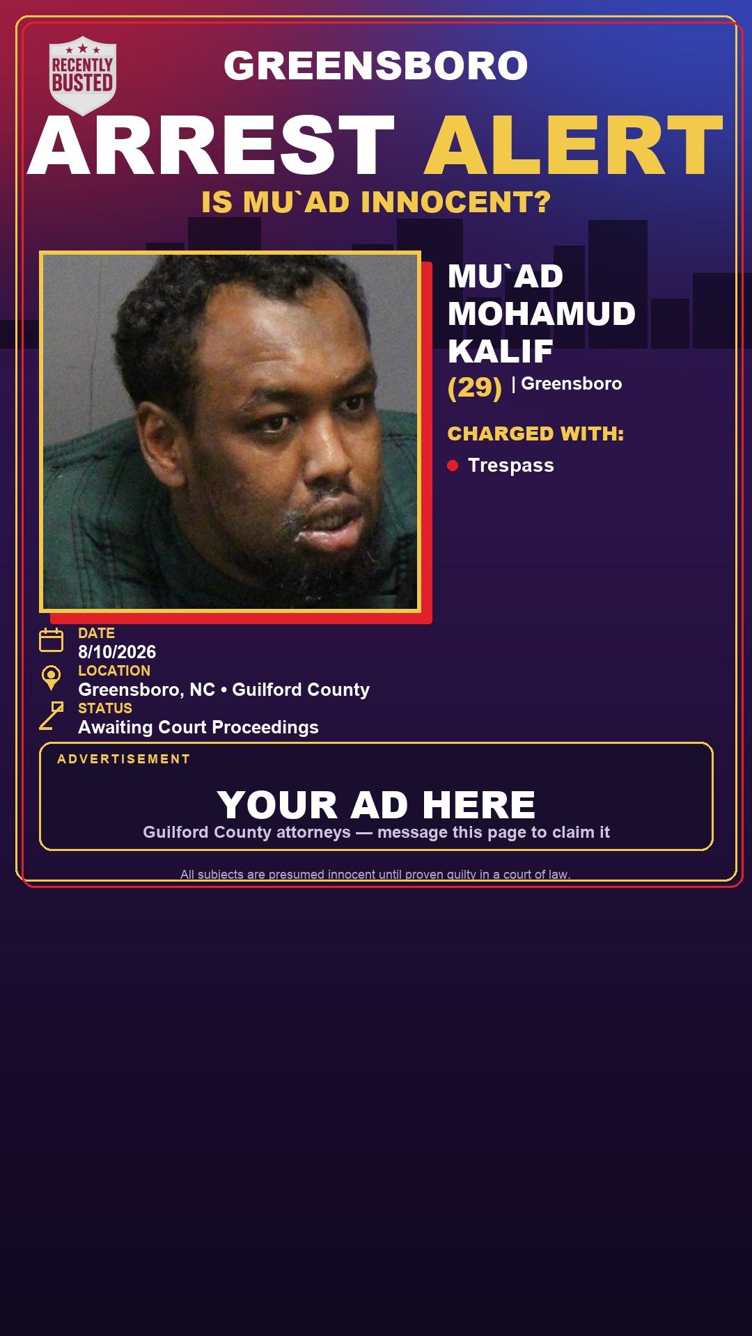 Arrest report - MU`AD MOHAMUD KALIF