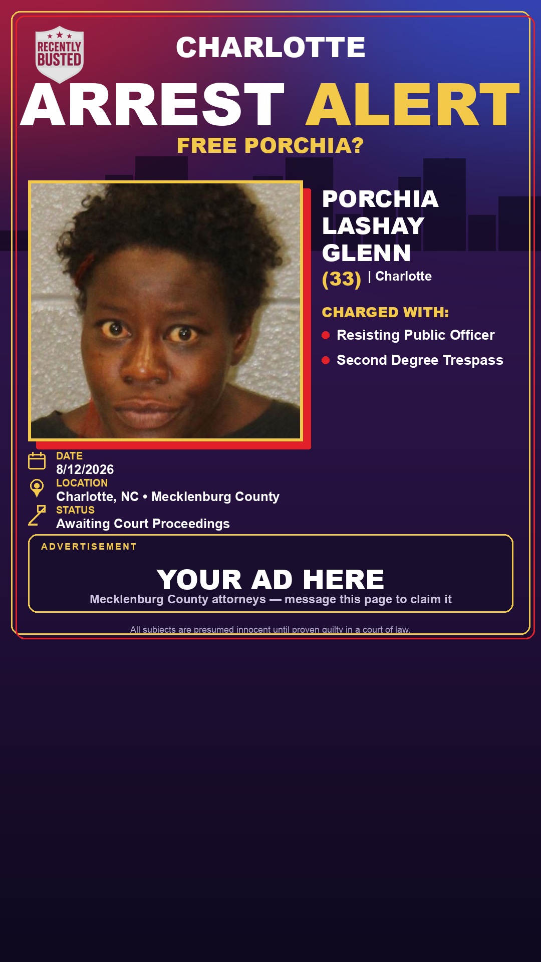 Arrest report - PORCHIA LASHAY GLENN