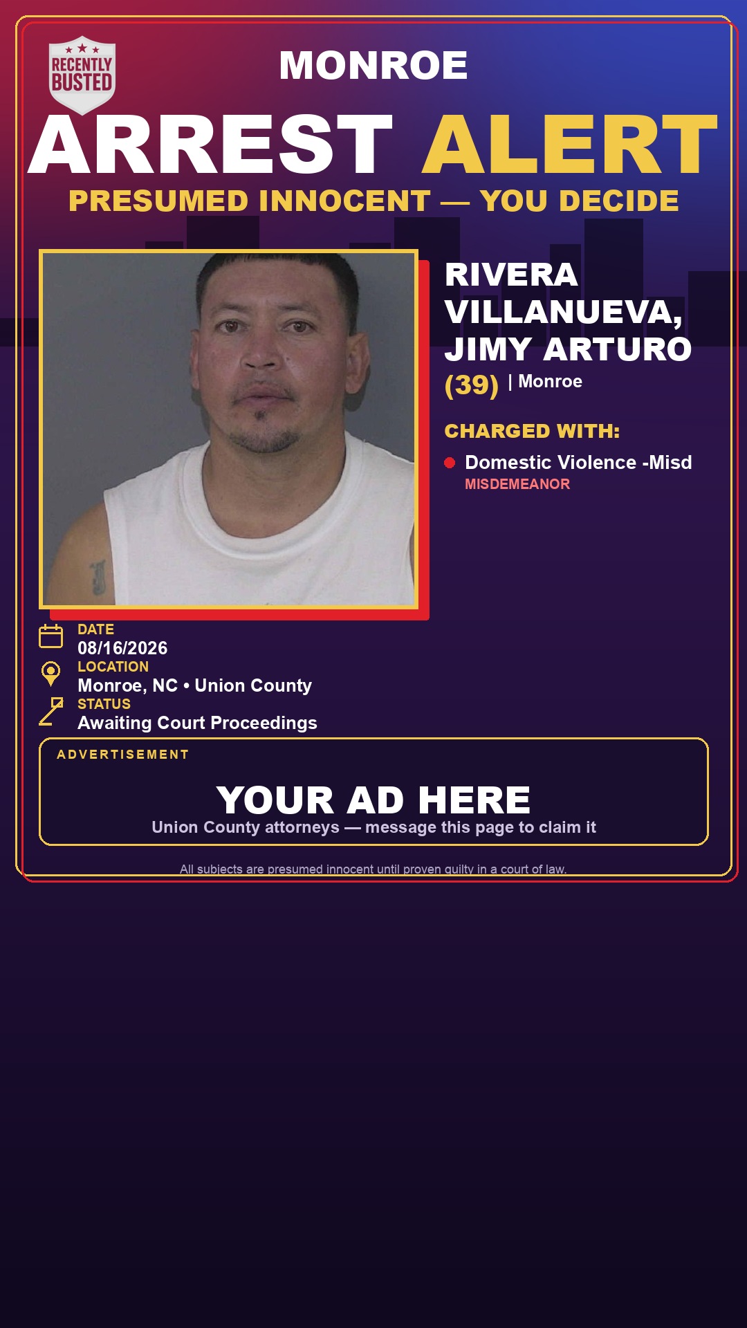 Arrest report - RIVERA VILLANUEVA, JIMY ARTURO