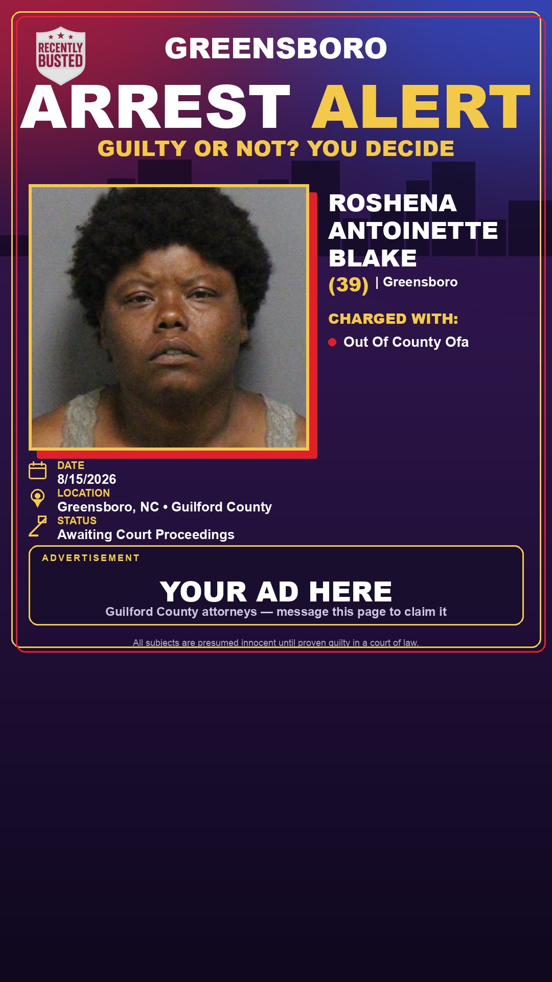 Arrest report - ROSHENA ANTOINETTE BLAKE