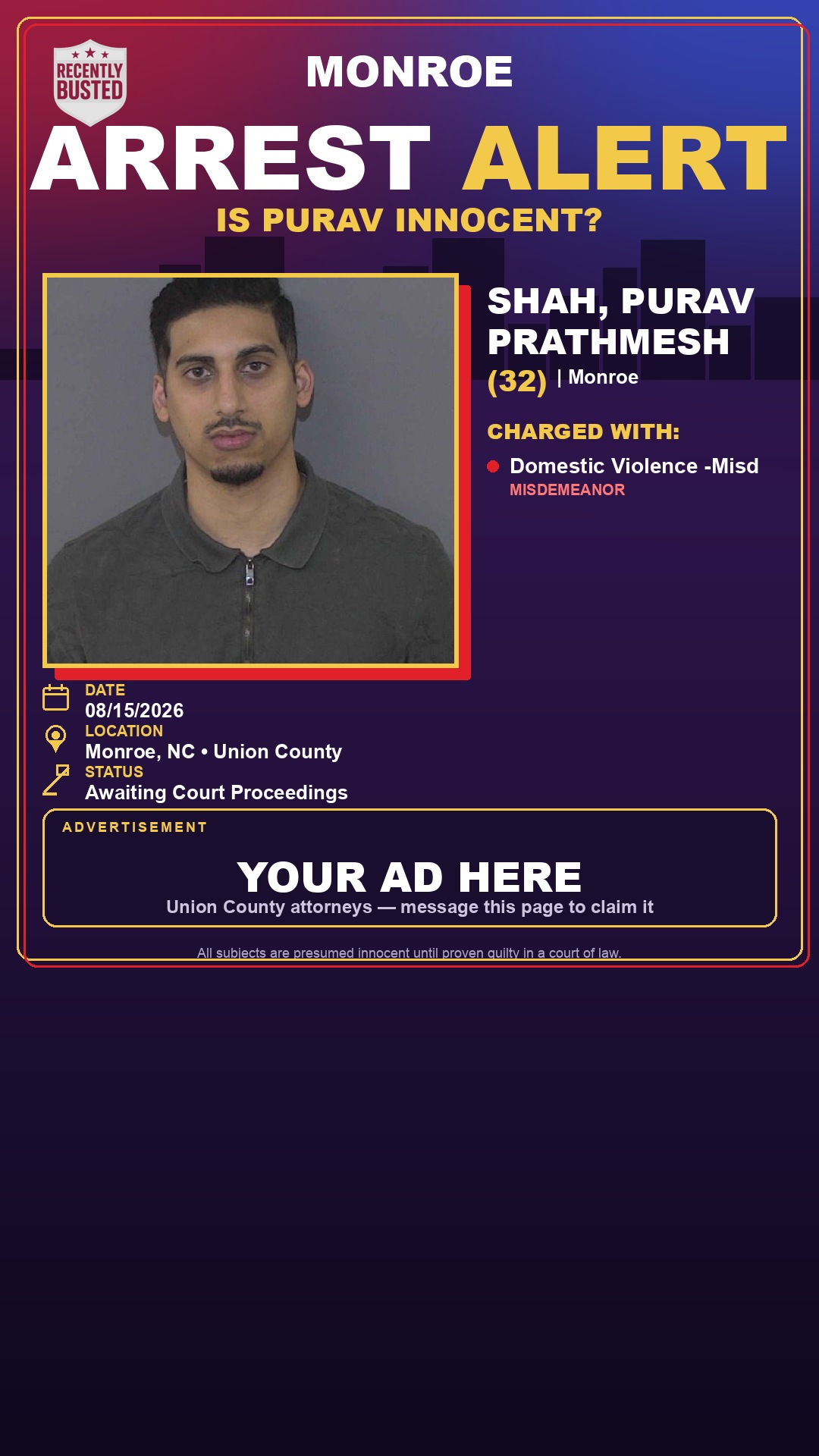 Arrest report - SHAH, PURAV PRATHMESH