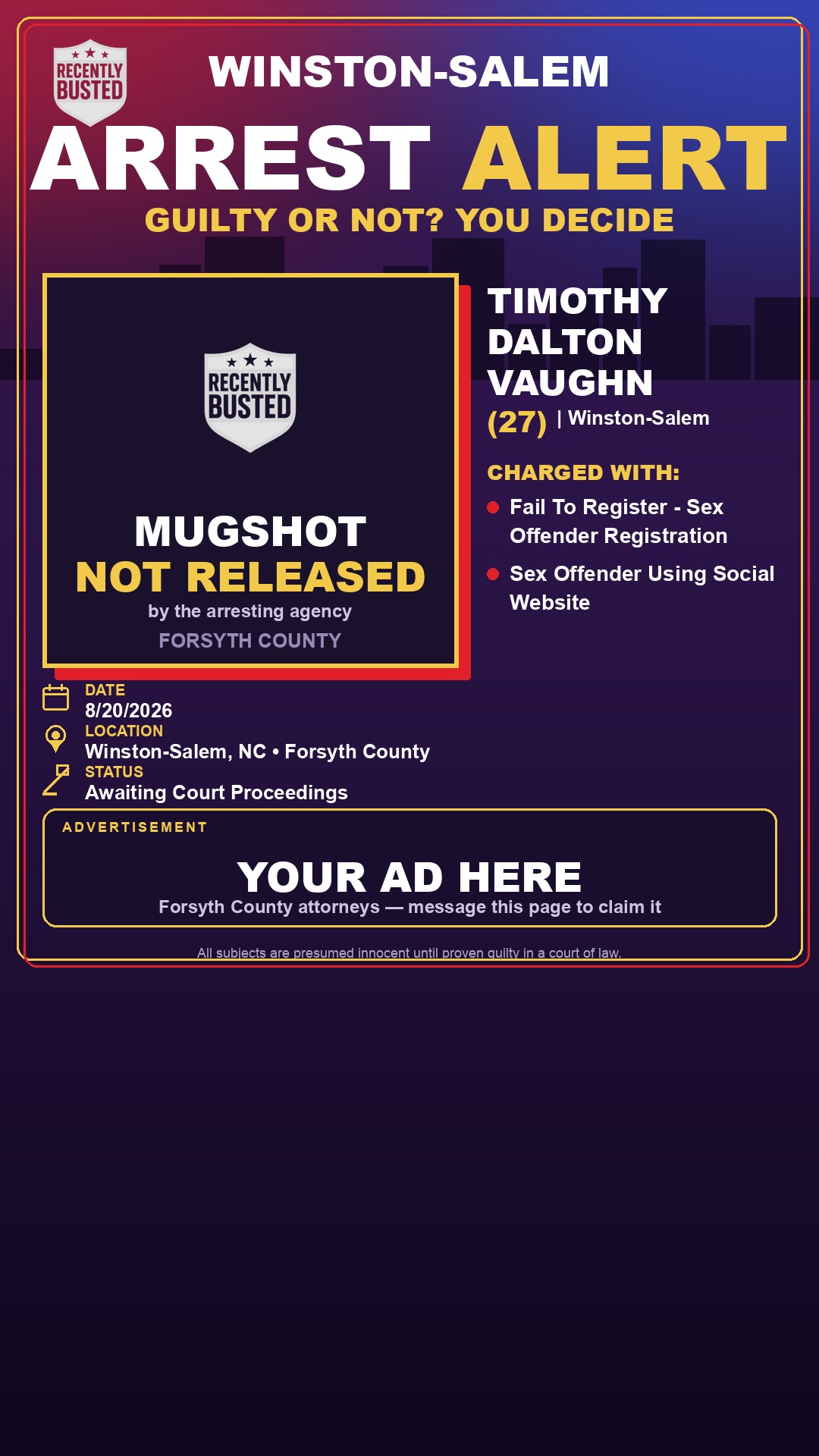 Arrest report - TIMOTHY DALTON VAUGHN
