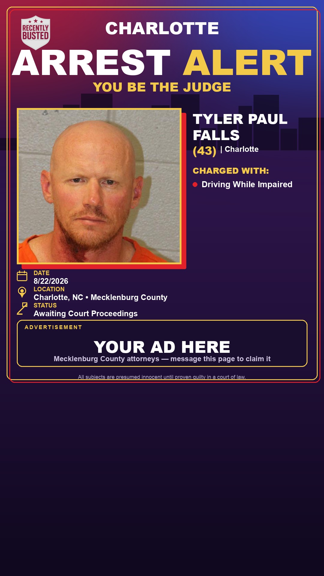Arrest report - TYLER PAUL FALLS