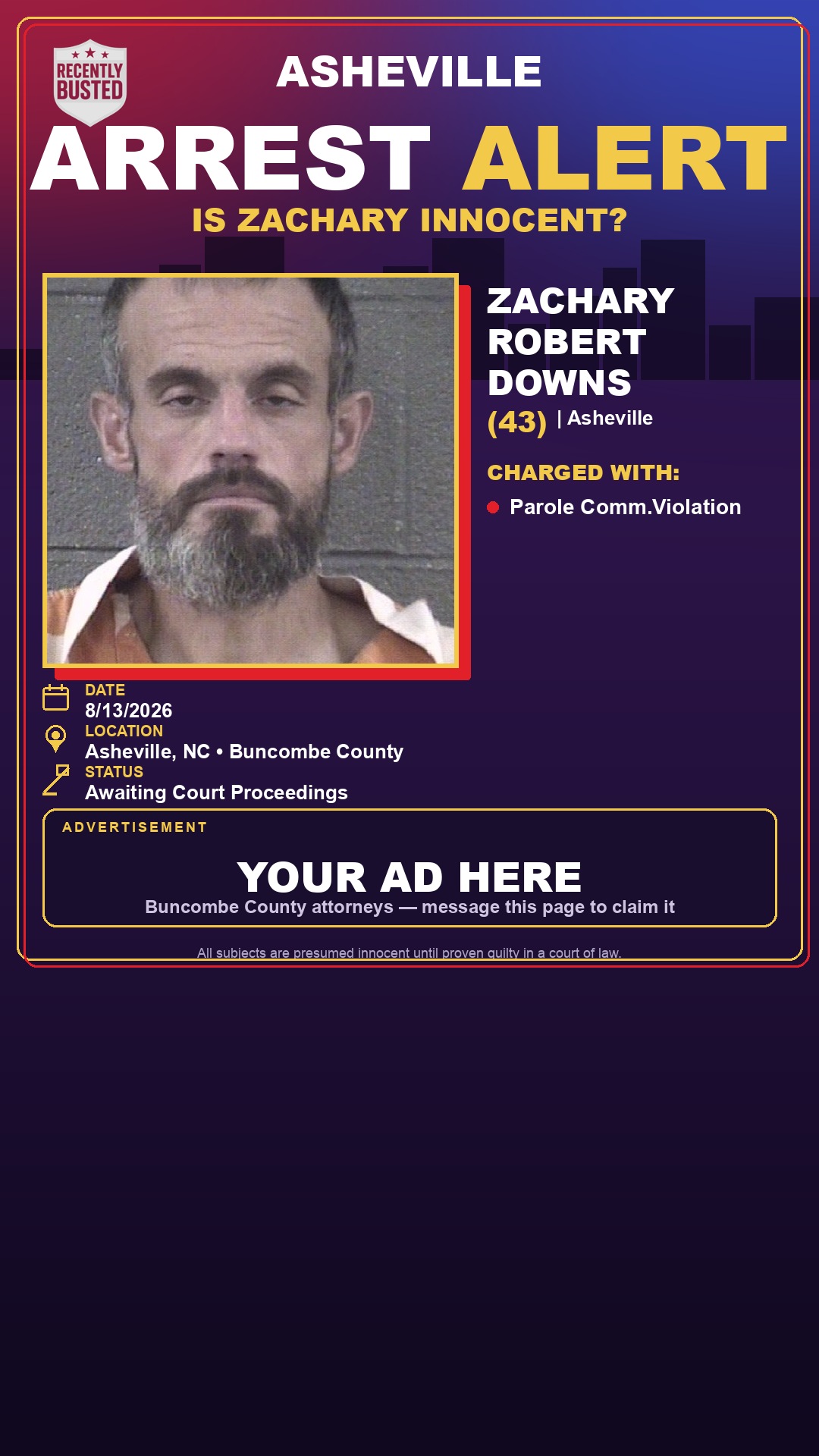 Arrest report - ZACHARY ROBERT DOWNS