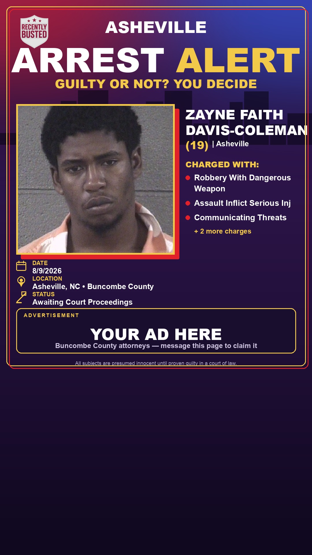 Arrest report - ZAYNE FAITH DAVIS-COLEMAN
