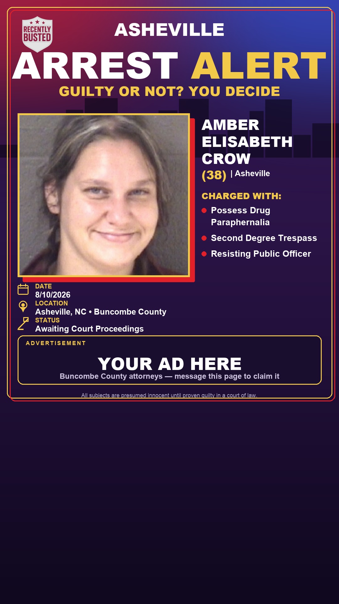 Arrest report - AMBER ELISABETH CROW