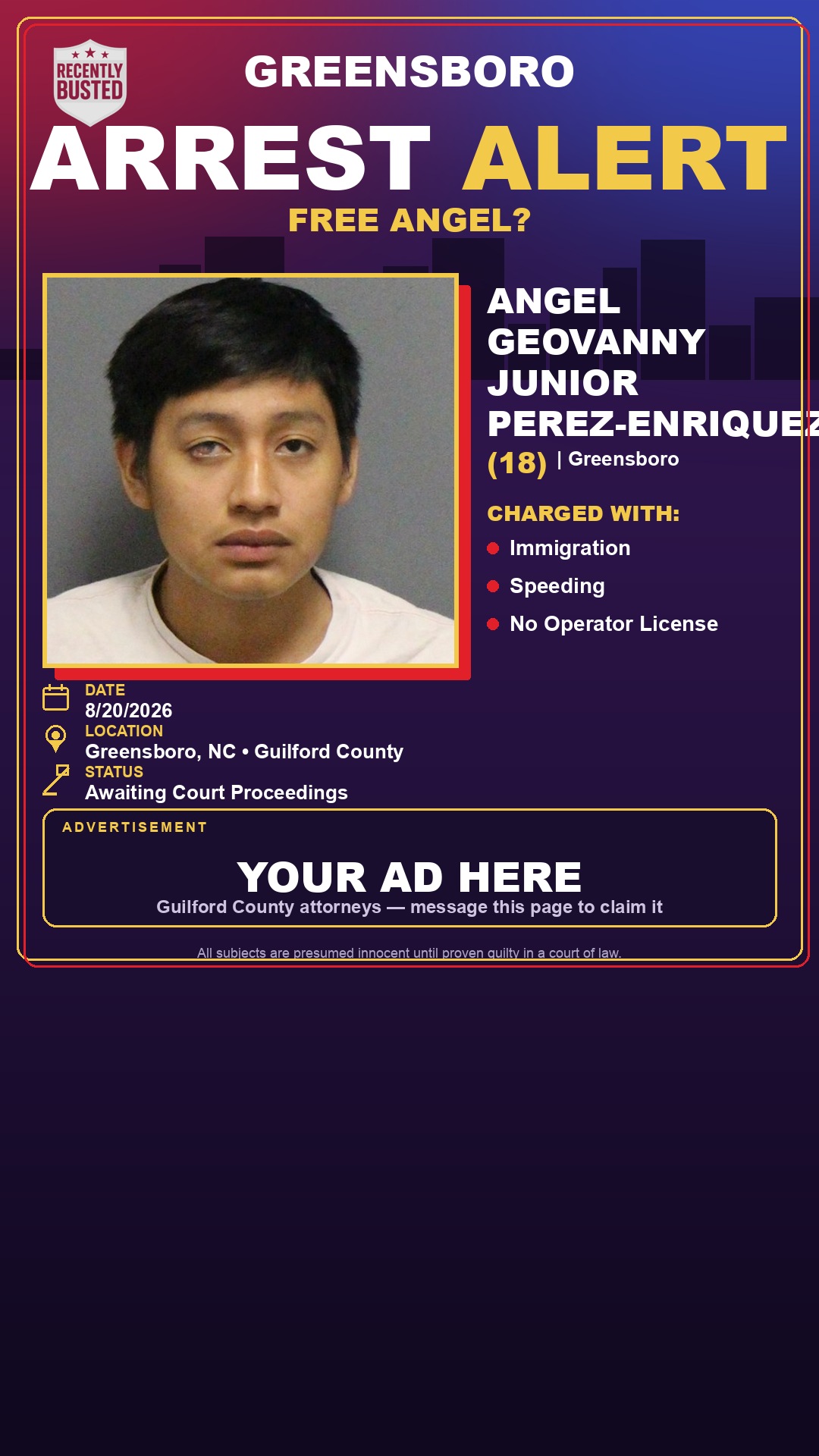 Arrest report - ANGEL GEOVANNY JUNIOR PEREZ-ENRIQUEZ