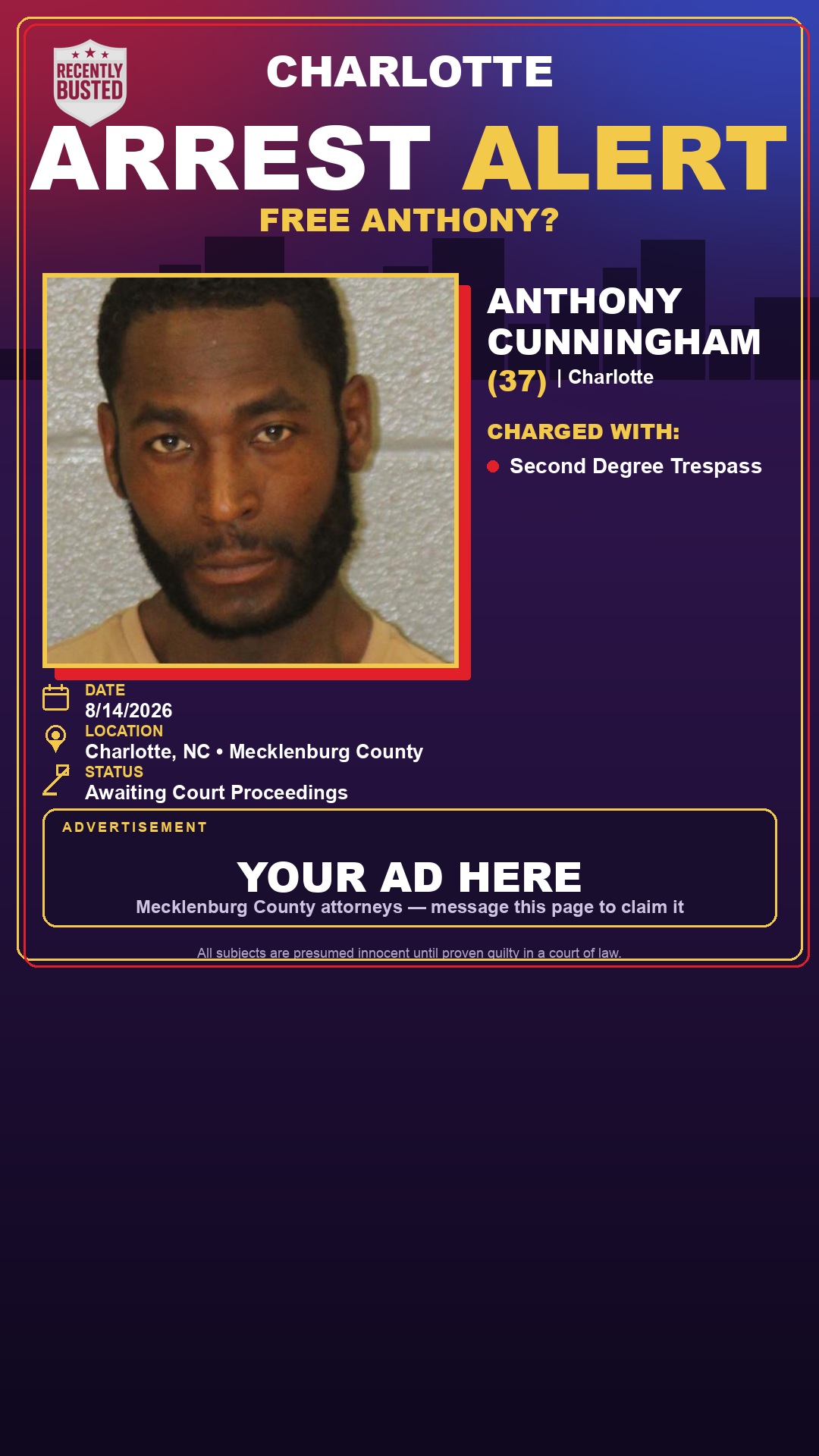 Arrest report - ANTHONY CUNNINGHAM