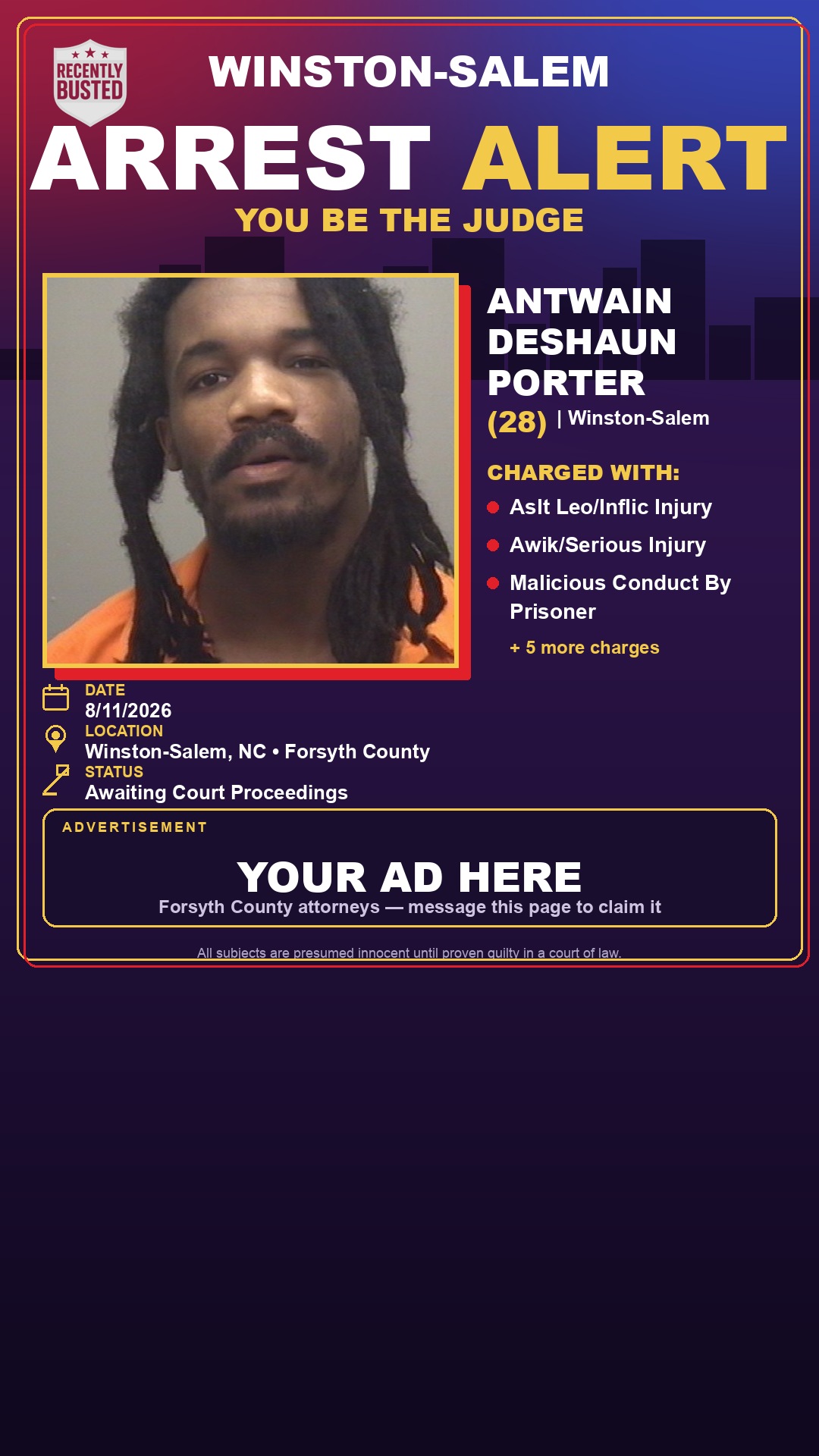 Arrest report - ANTWAIN DESHAUN PORTER
