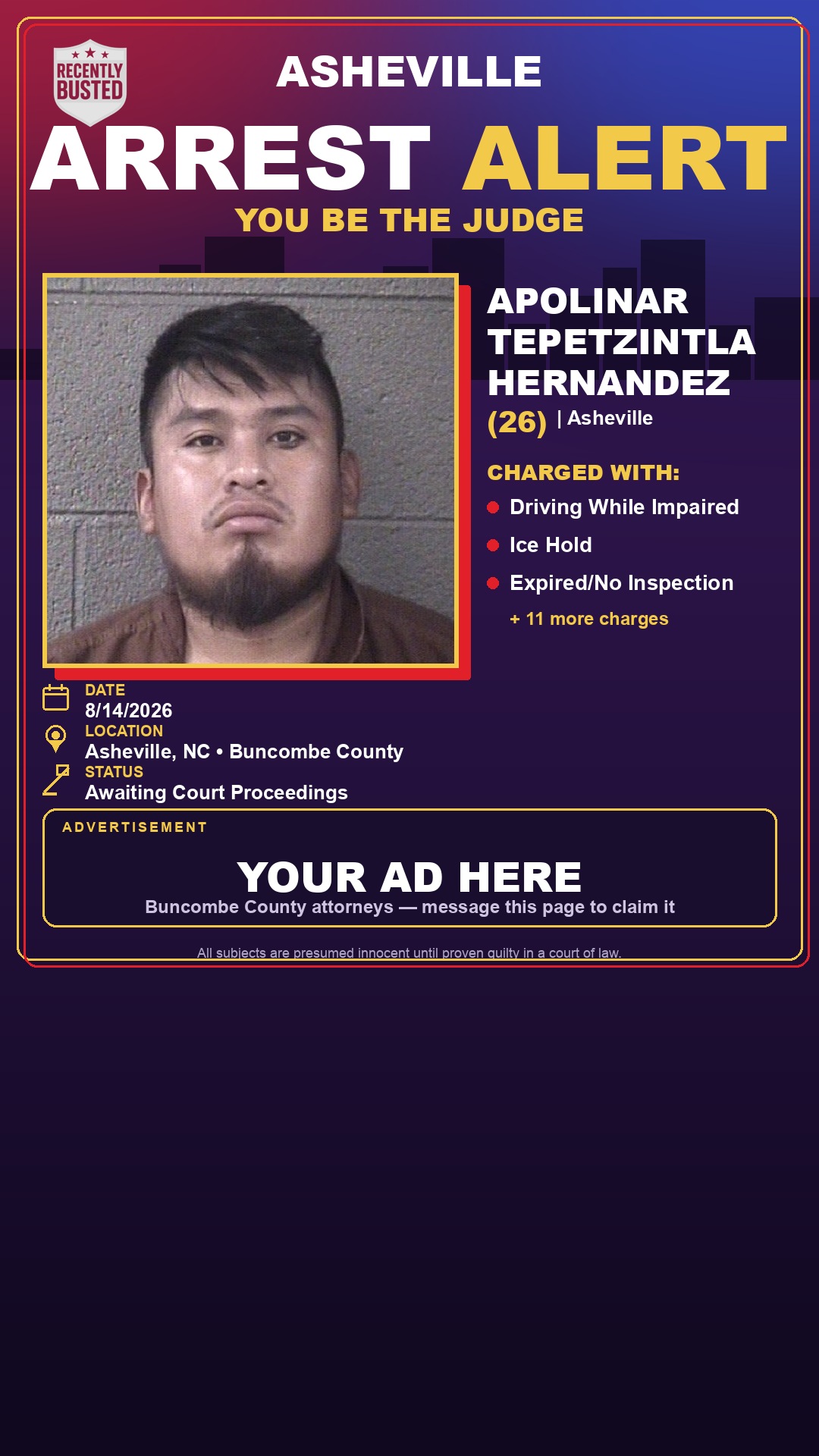 Arrest report - APOLINAR TEPETZINTLA HERNANDEZ