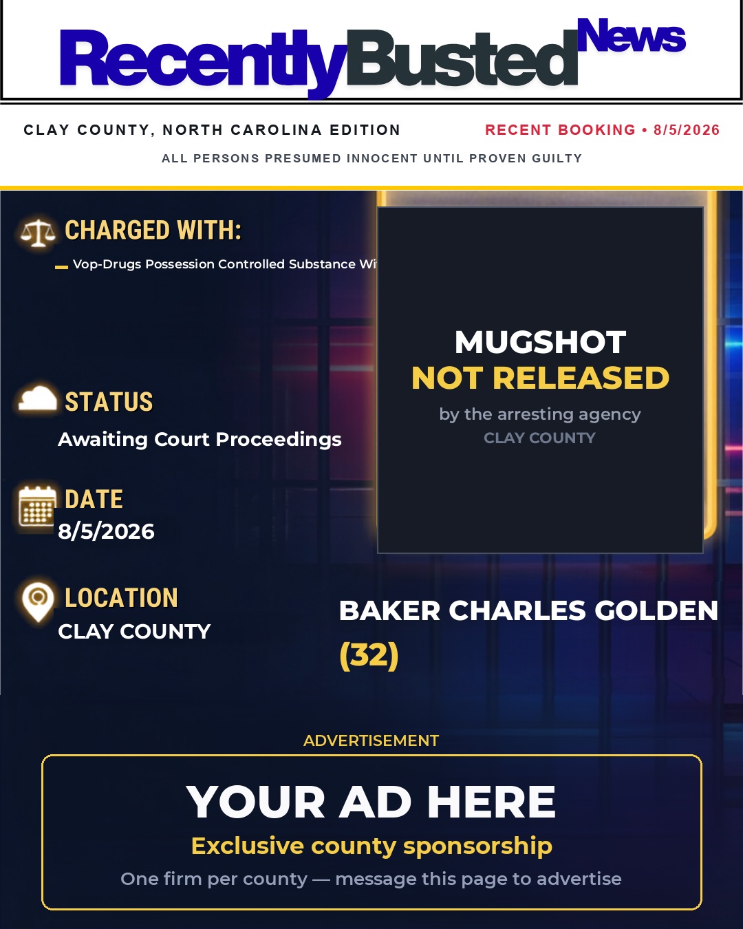 Arrest report - BAKER CHARLES GOLDEN