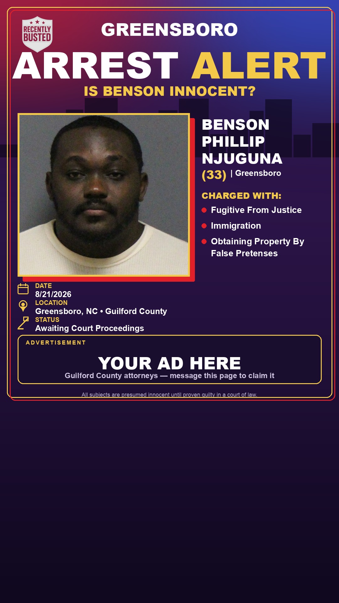 Arrest report - BENSON PHILLIP NJUGUNA