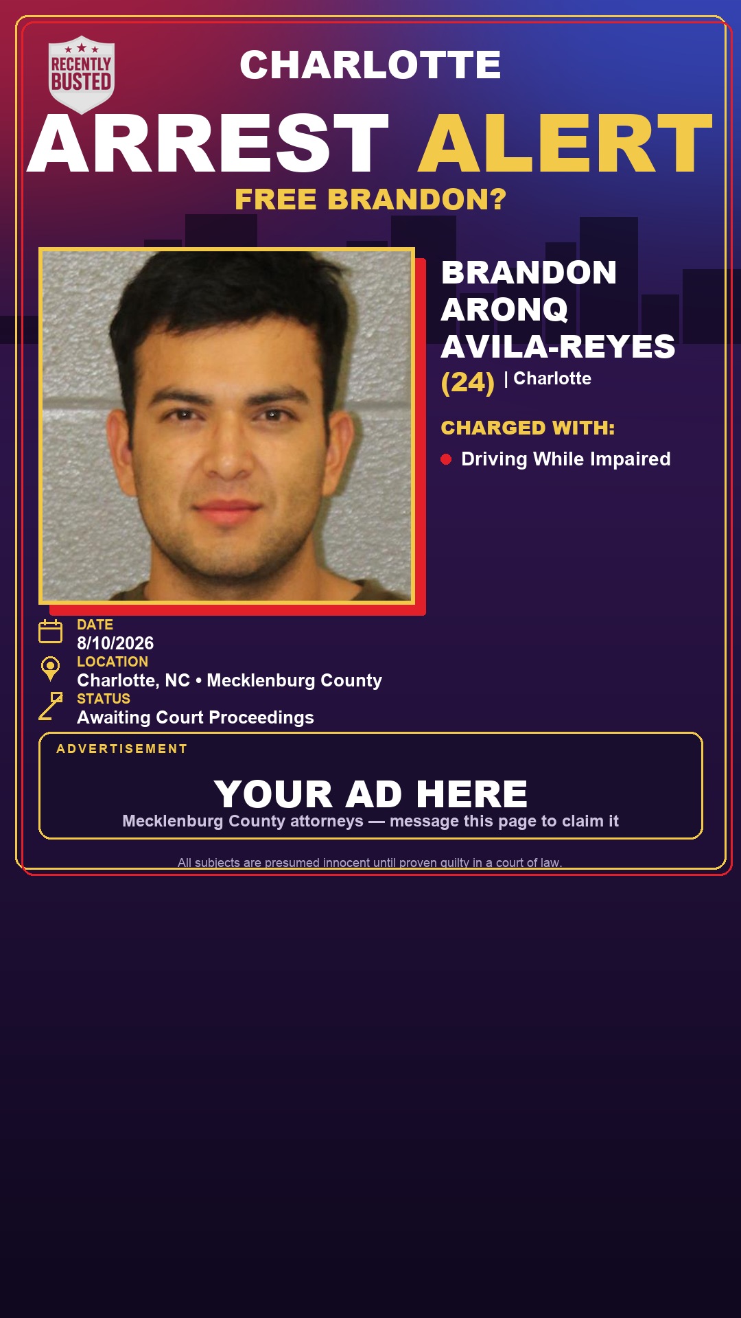 Arrest report - BRANDON ARONQ AVILA-REYES