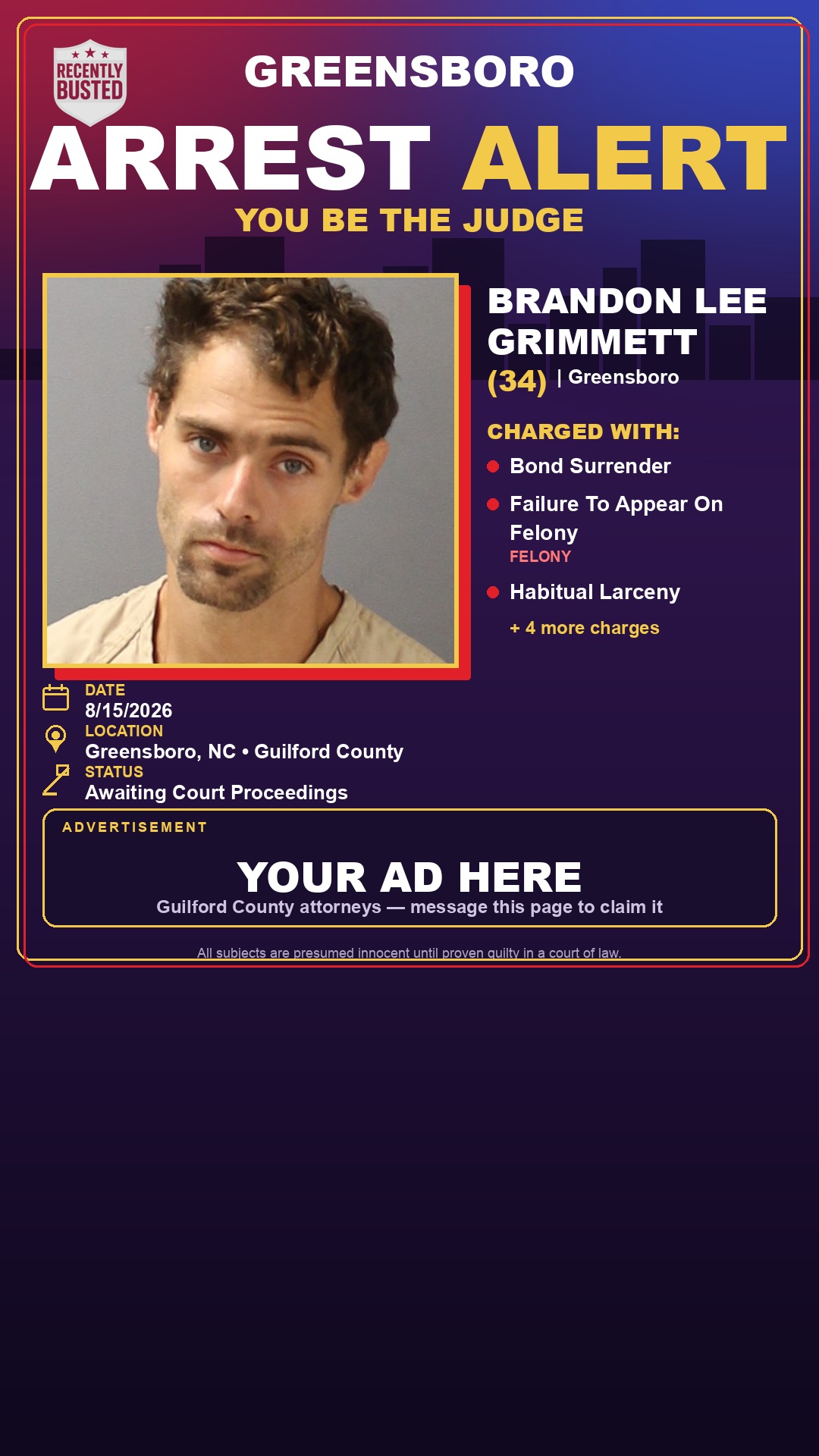 Arrest report - BRANDON LEE GRIMMETT