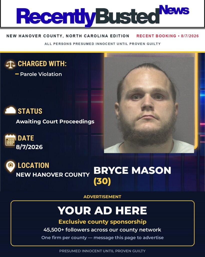 BRYCE MASON — arrest record card, New Hanover County
