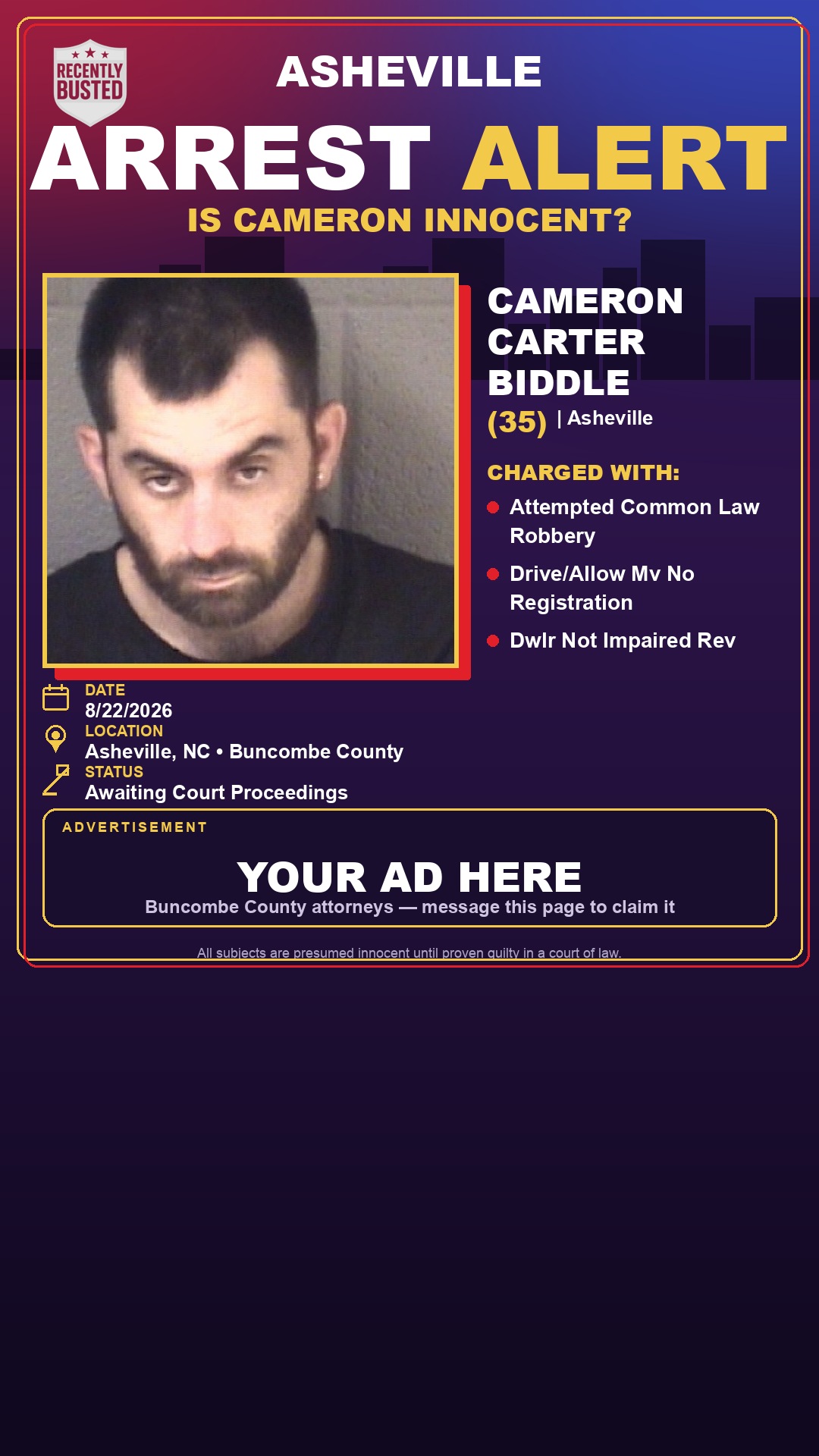 Arrest report - CAMERON CARTER BIDDLE