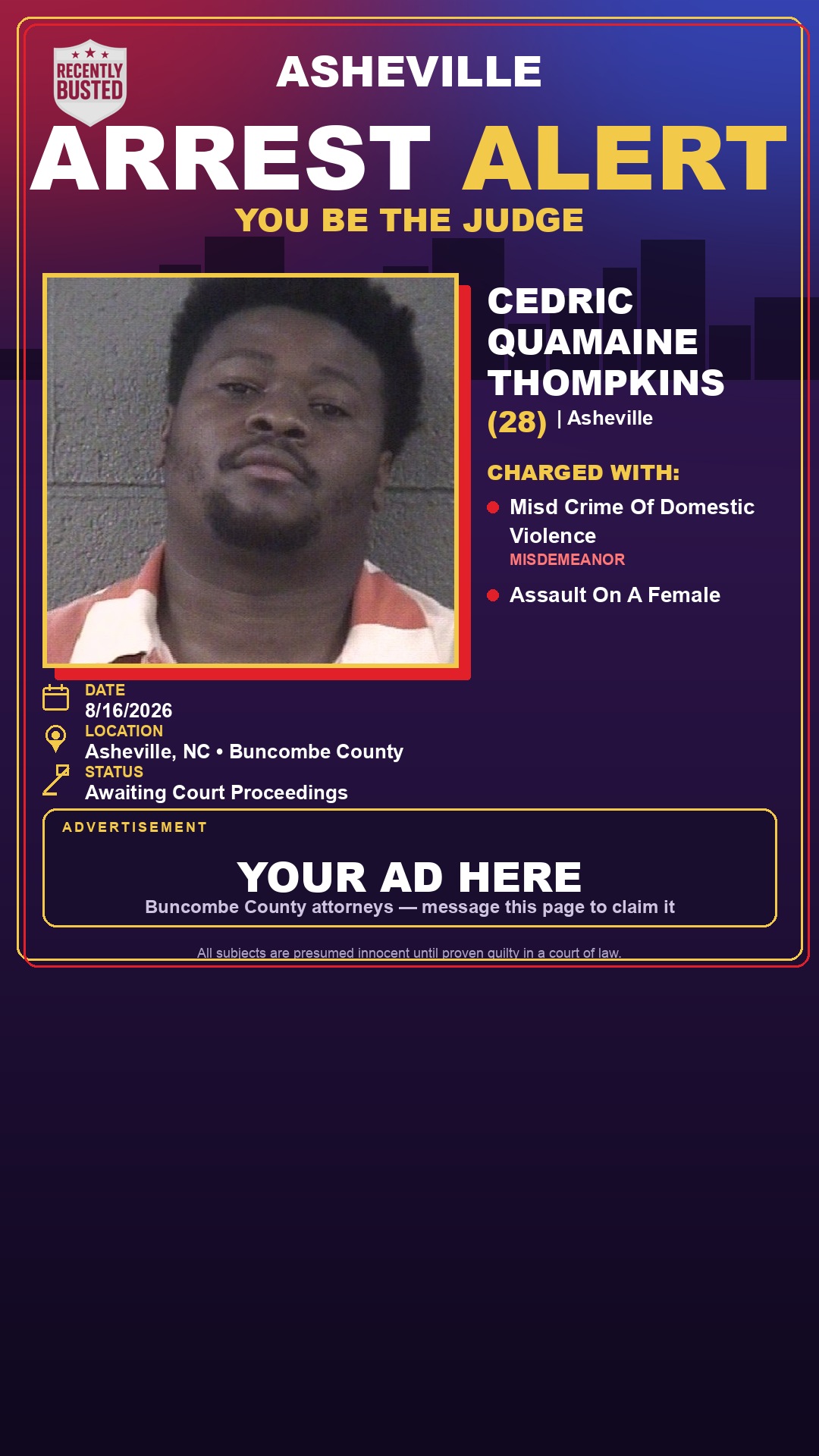 Arrest report - CEDRIC QUAMAINE THOMPKINS