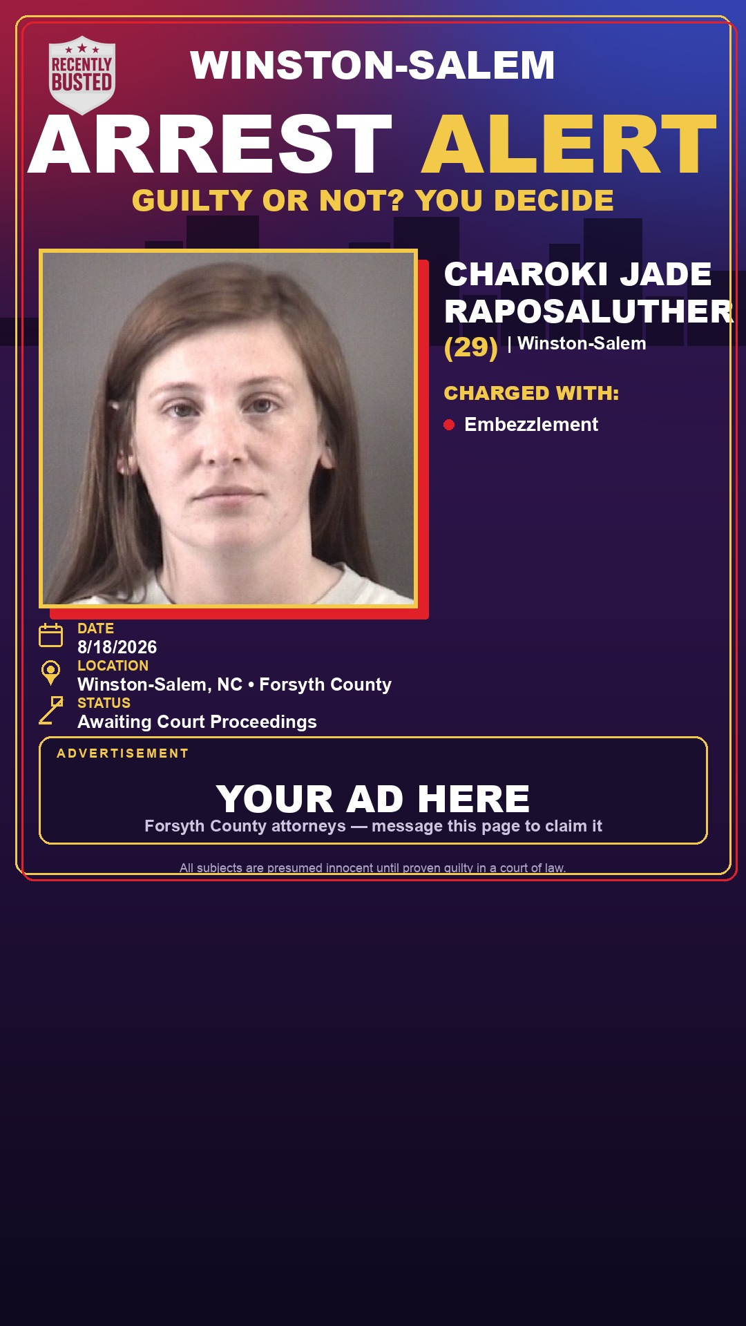 Arrest report - CHAROKI JADE RAPOSALUTHER