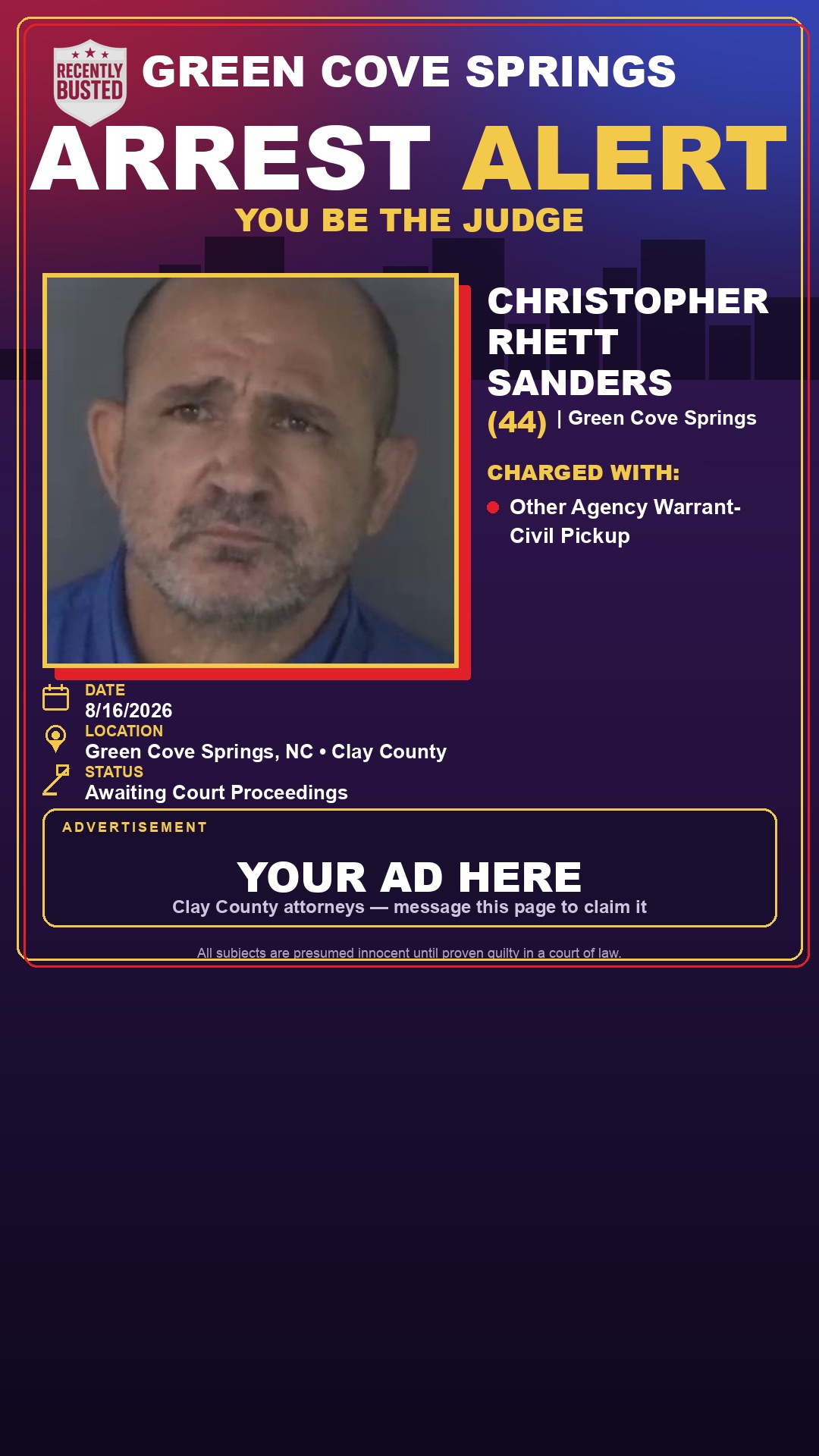 Arrest report - CHRISTOPHER RHETT SANDERS
