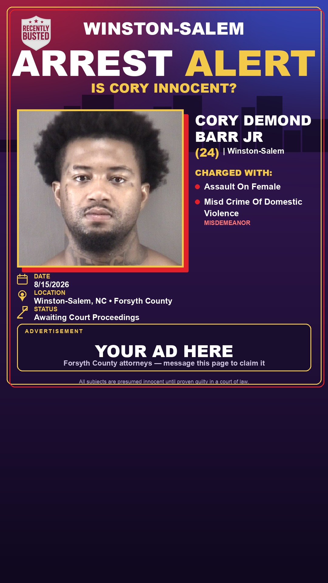 Arrest report - CORY DEMOND BARR JR