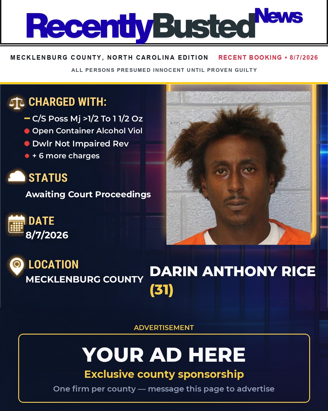 Arrest report - DARIN ANTHONY RICE