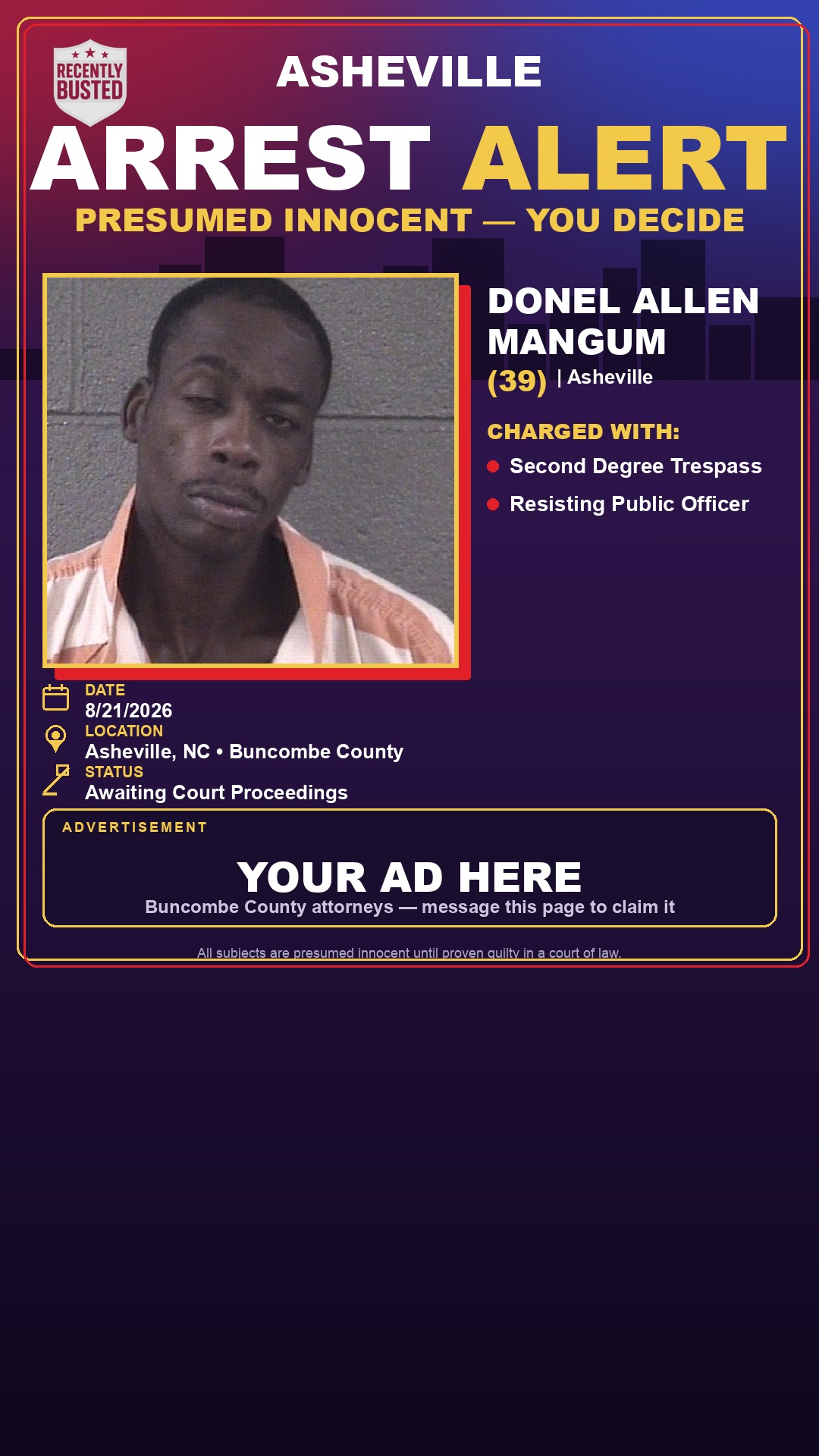 Arrest report - DONEL ALLEN MANGUM