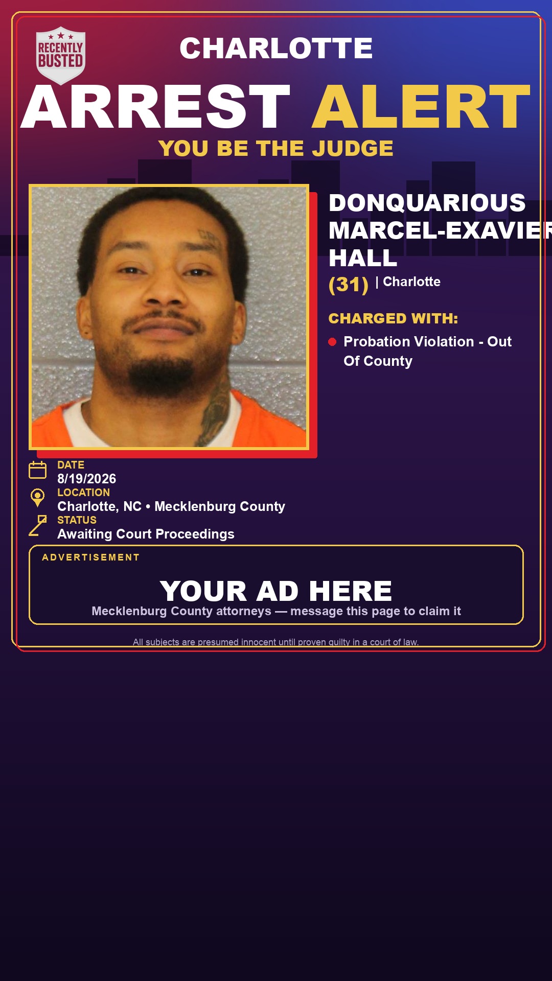 Arrest report - DONQUARIOUS MARCEL-EXAVIER HALL