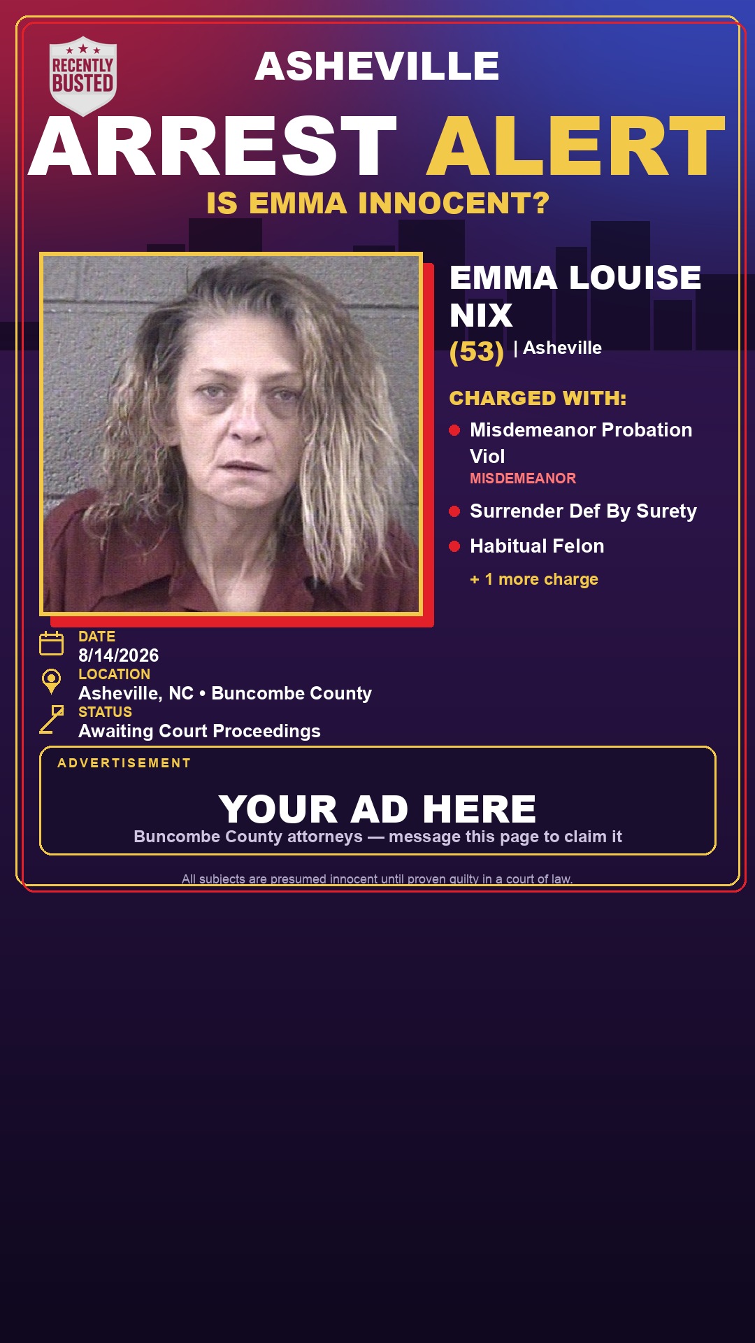Arrest report - EMMA LOUISE NIX