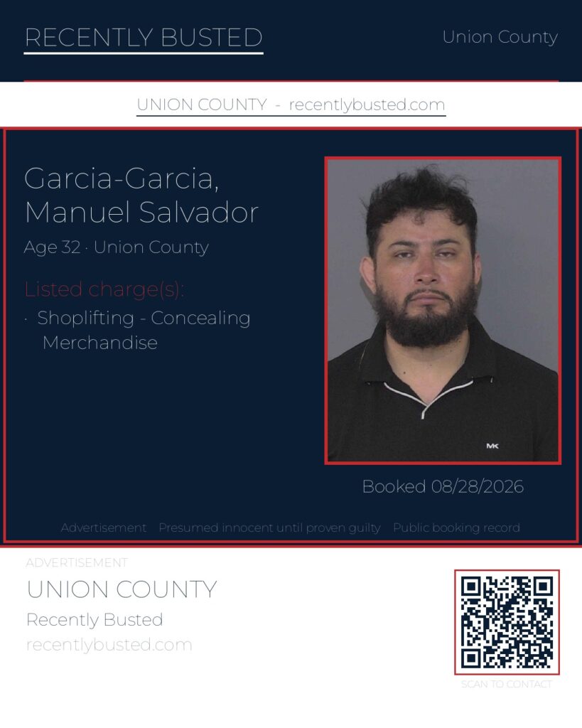 GARCIA-GARCIA, MANUEL SALVADOR — arrest record card, Union County, North Carolina