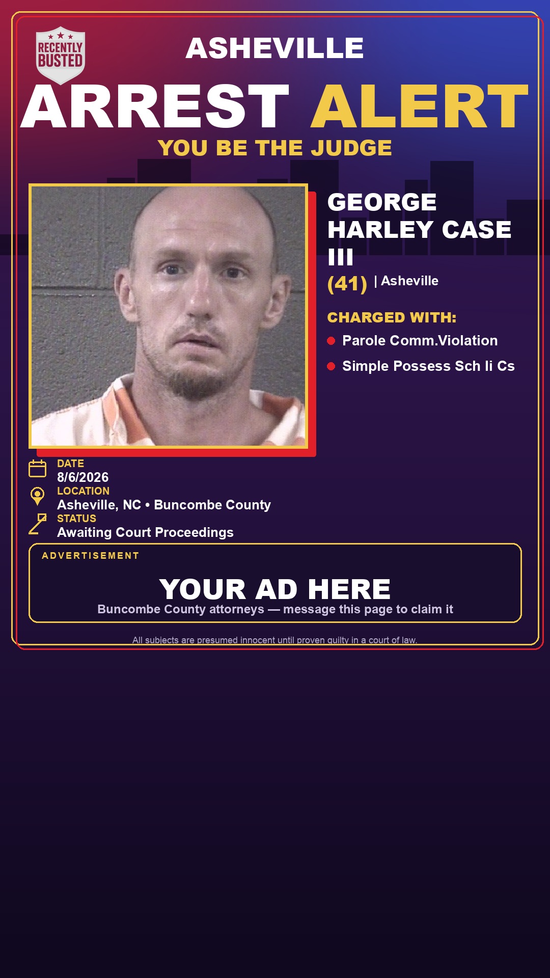 Arrest report - GEORGE HARLEY CASE III