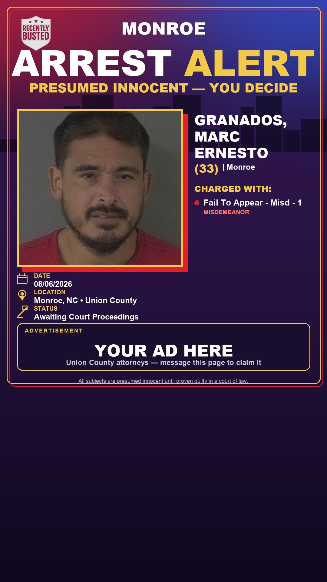 Arrest report - GRANADOS, MARC ERNESTO