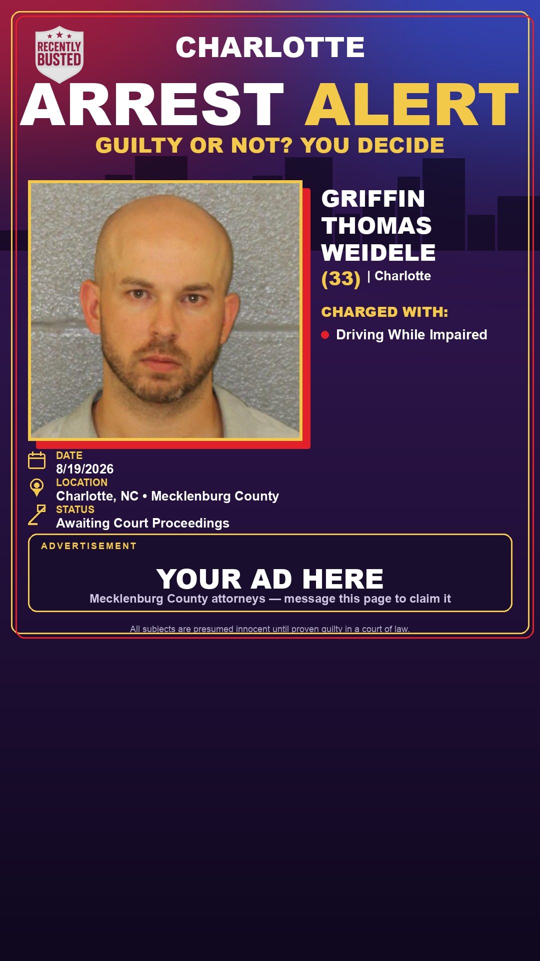 Arrest report - GRIFFIN THOMAS WEIDELE