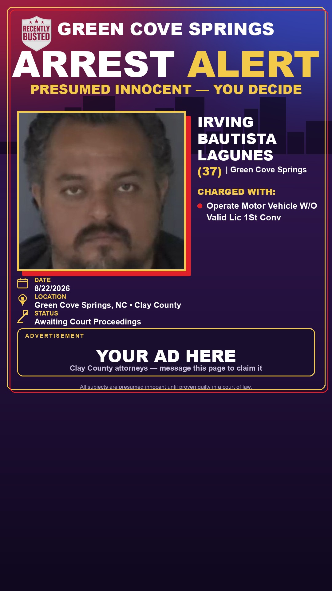 Arrest report - IRVING BAUTISTA LAGUNES