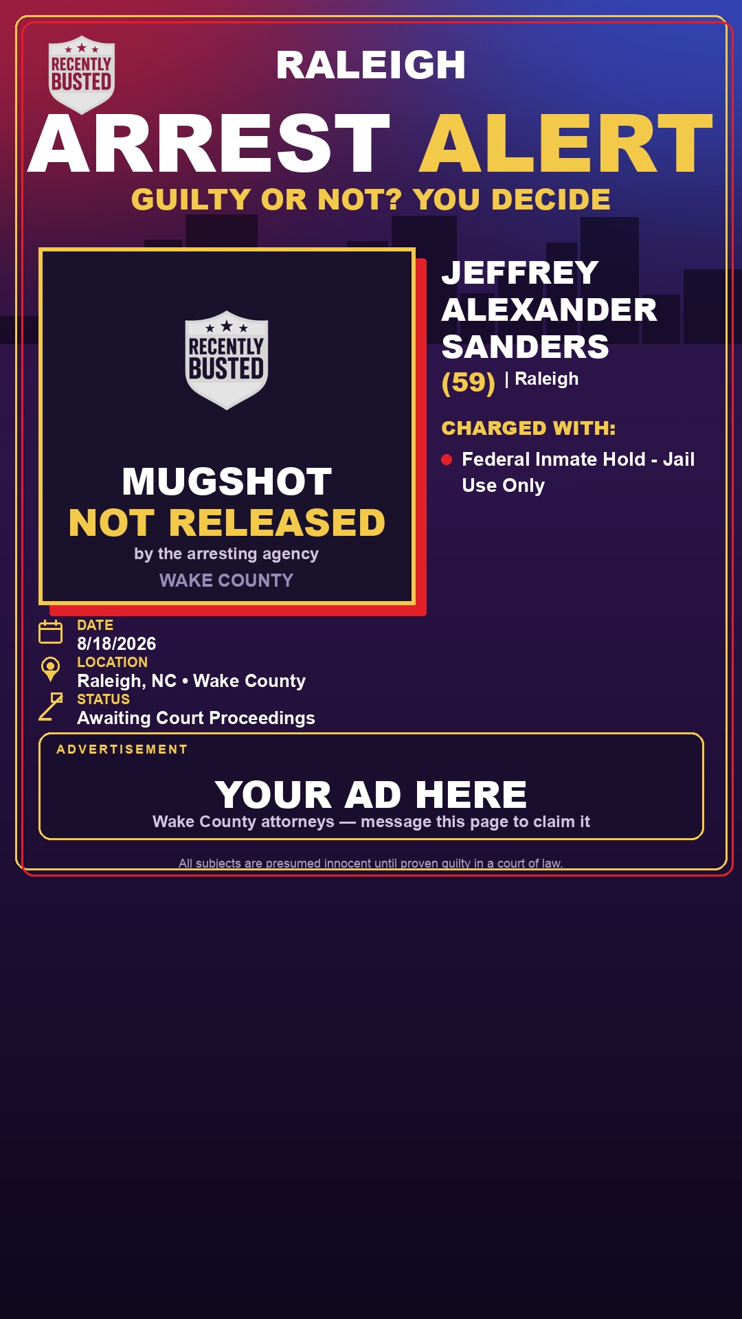 Arrest report - JEFFREY ALEXANDER SANDERS