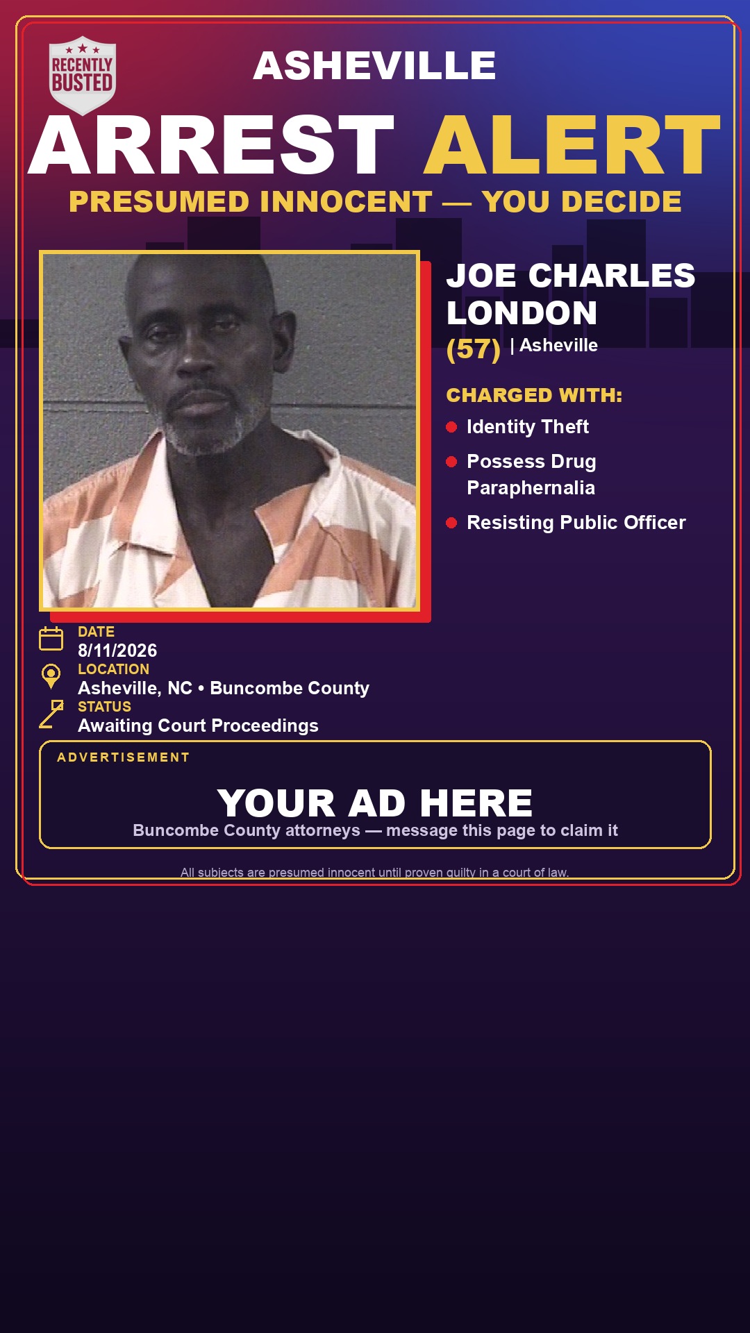 Arrest report - JOE CHARLES LONDON